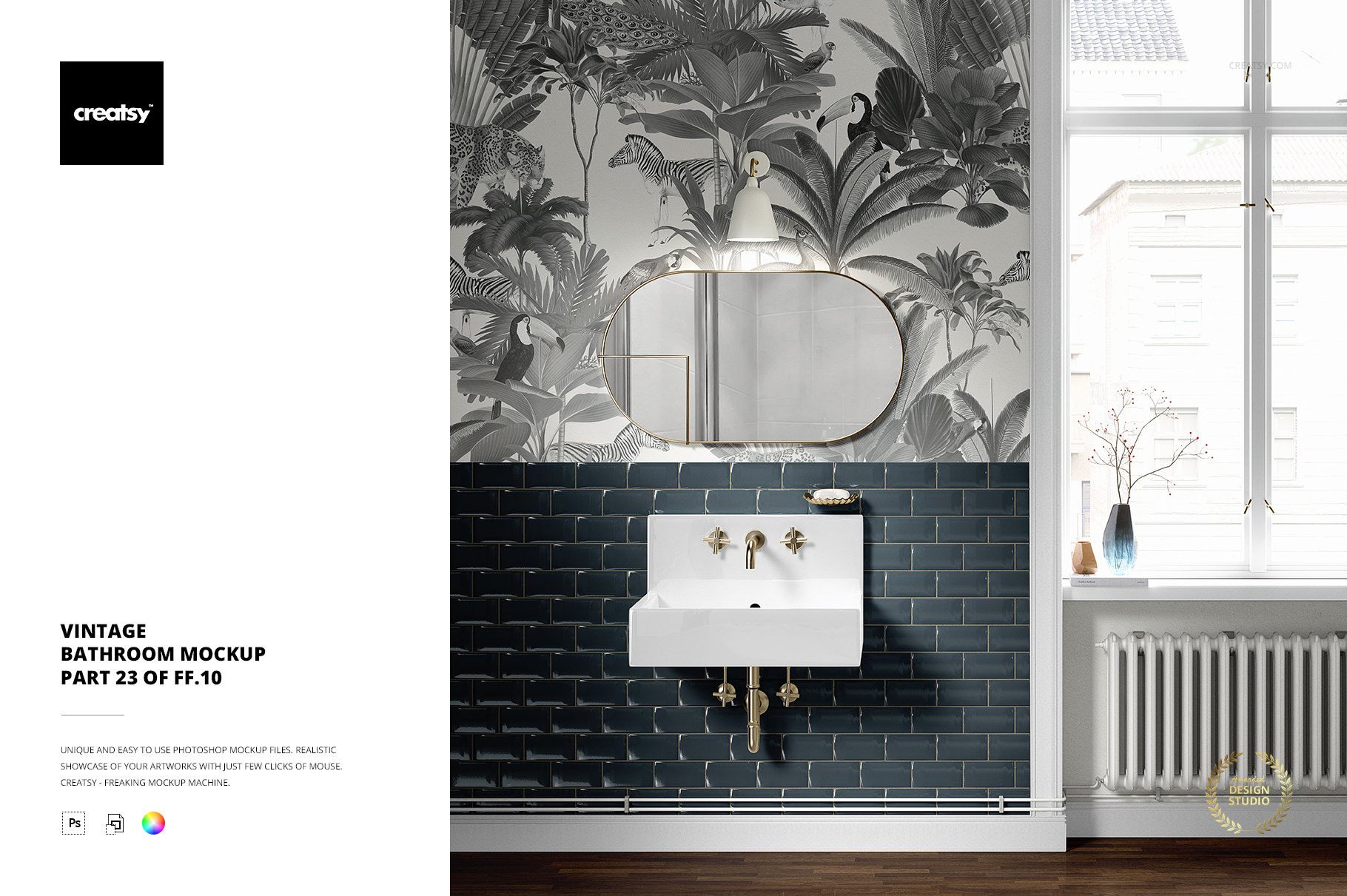 复古老式浴室壁画设计PS贴图样机模板 Vintage Bathroom Mockup_img_2