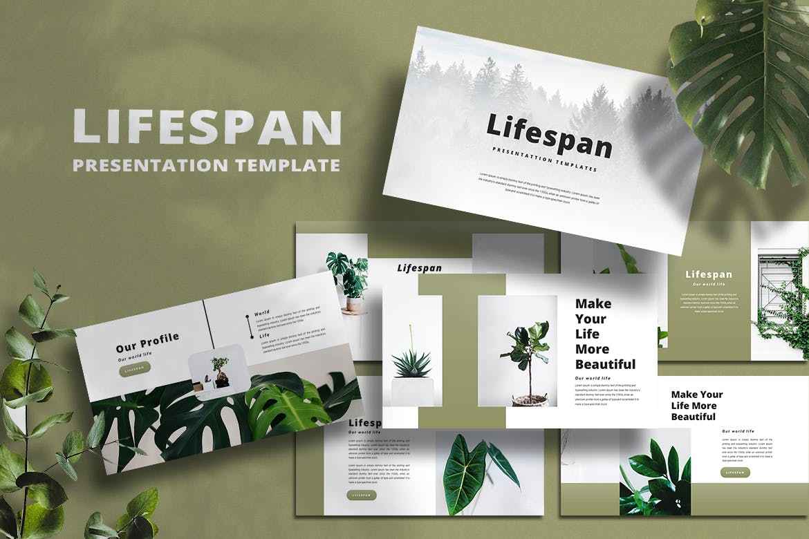 绿色系简约作品集演示文稿设计模板 Lifespan - PowerPoint Template_img_2