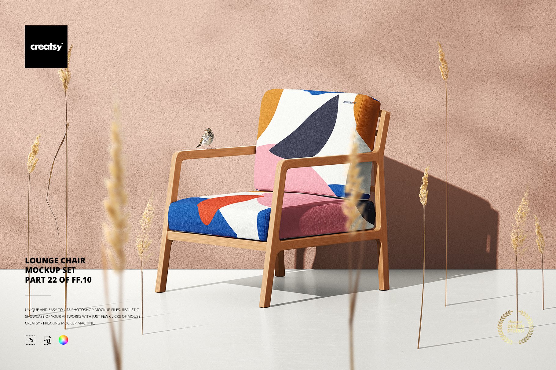 时尚休闲木质扶手椅子设计样机套装 Lounge Chair Mockup Set_img_2