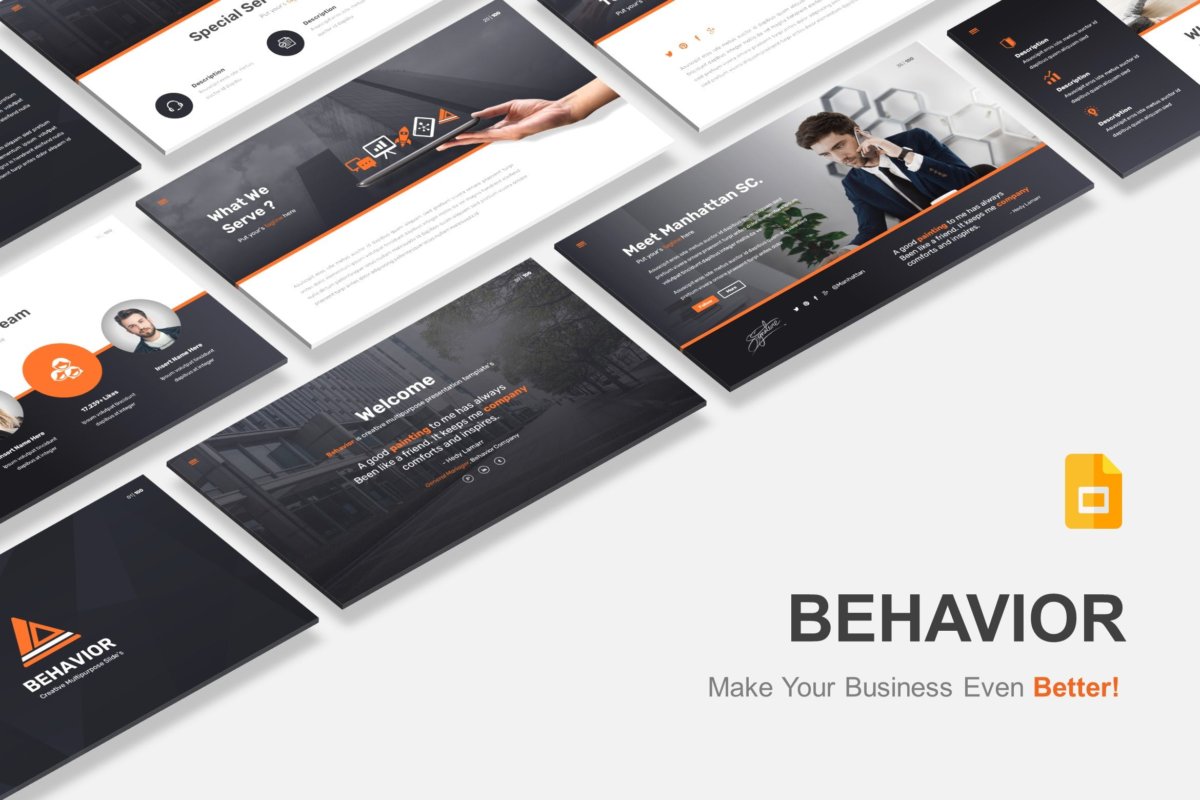 多用途黑白色系商业幻灯片模版 Behavior - Multipurpose Google Slides Template_img_2