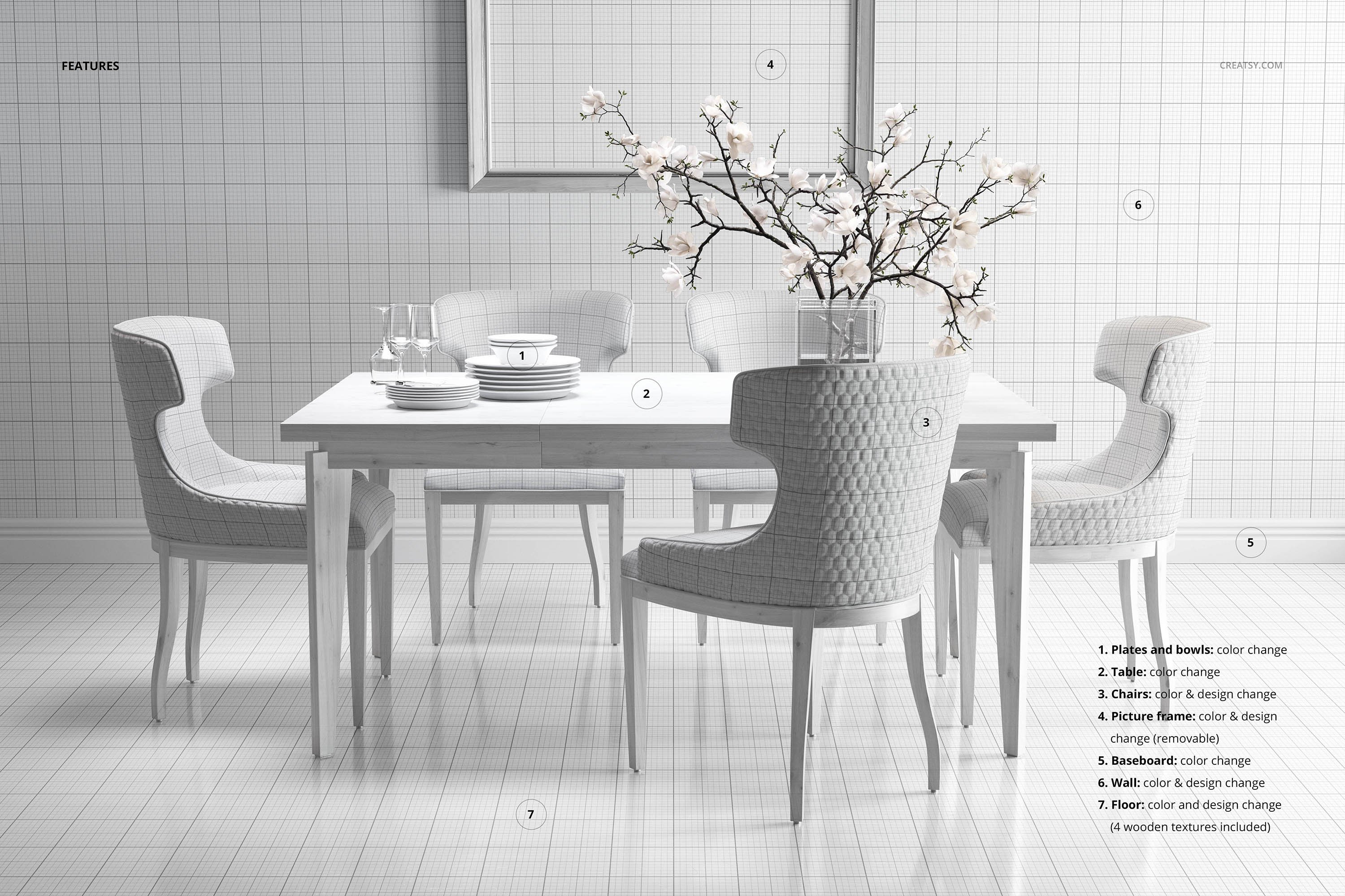 时尚室内餐厅椅子外观设计展示贴图样机模板合集 Dining Room Chair Mockup Set_img_2