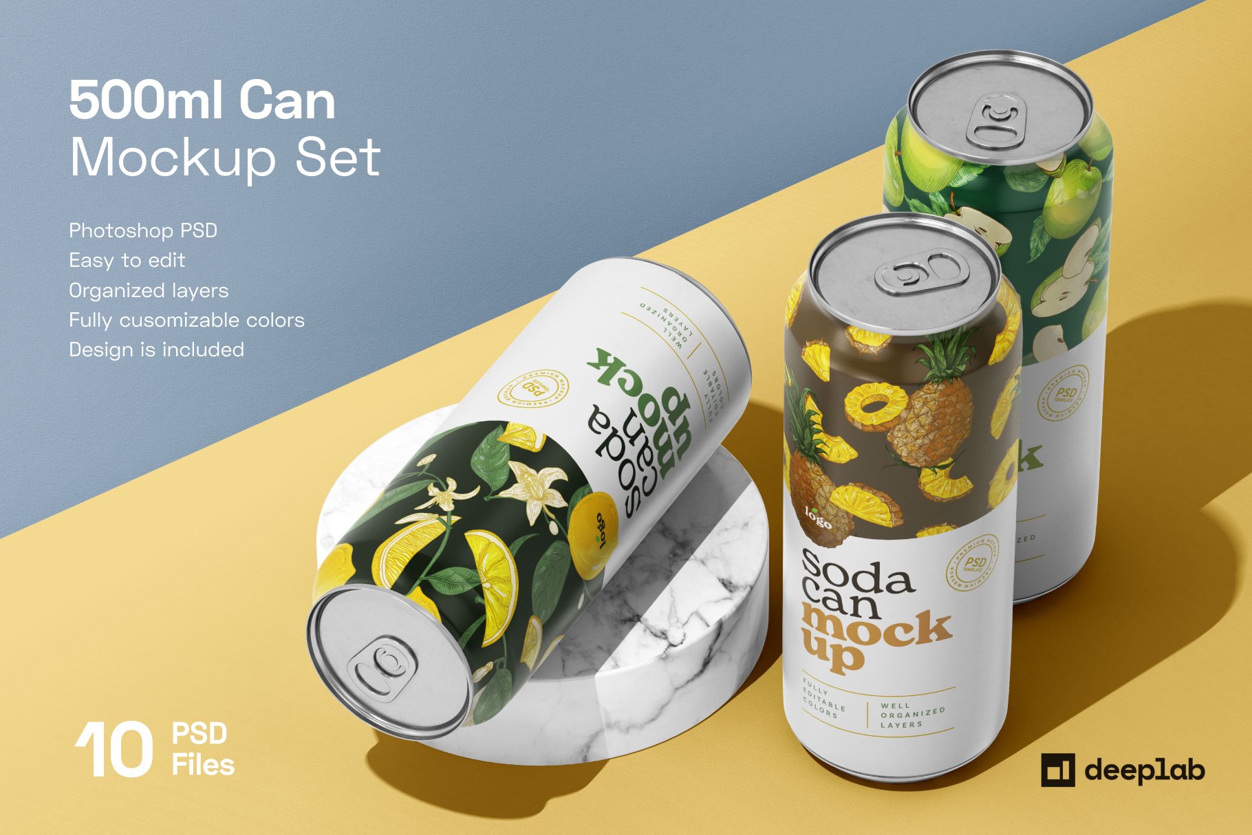 10个时尚500毫升果汁苏打汽水易拉罐设计样机模板 500ML Soda Can Mockup_img_2