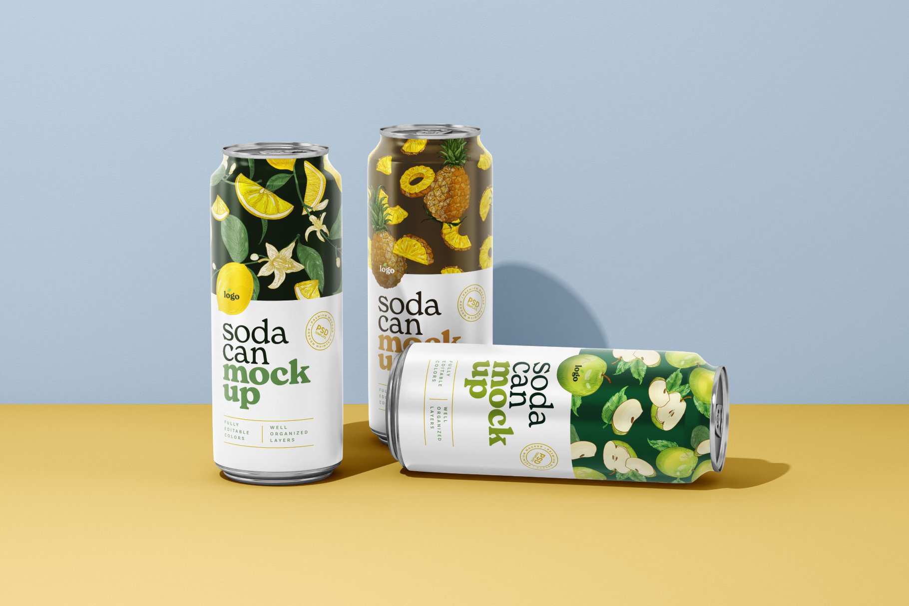 10个时尚500毫升果汁苏打汽水易拉罐设计样机模板 500ML Soda Can Mockup_img_2