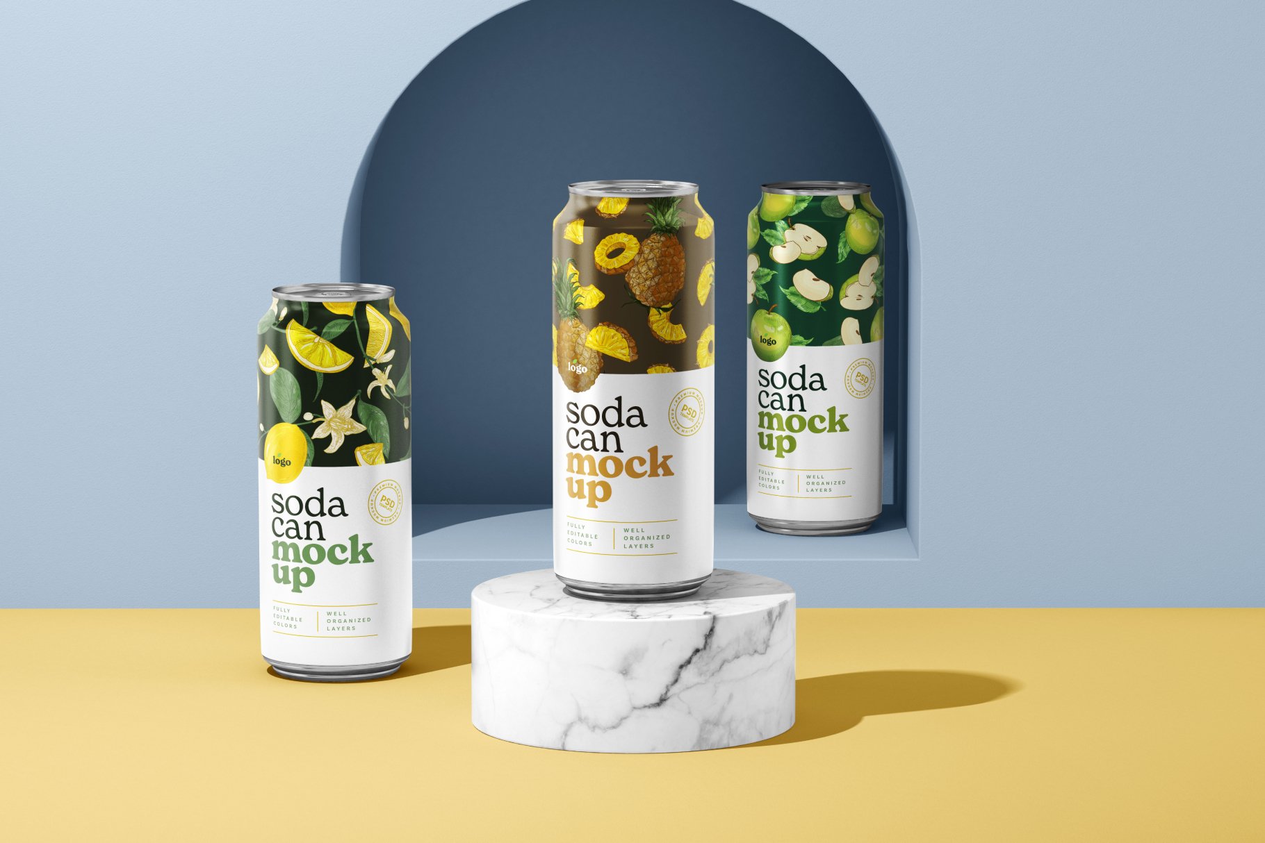 10个时尚500毫升果汁苏打汽水易拉罐设计样机模板 500ML Soda Can Mockup_img_2