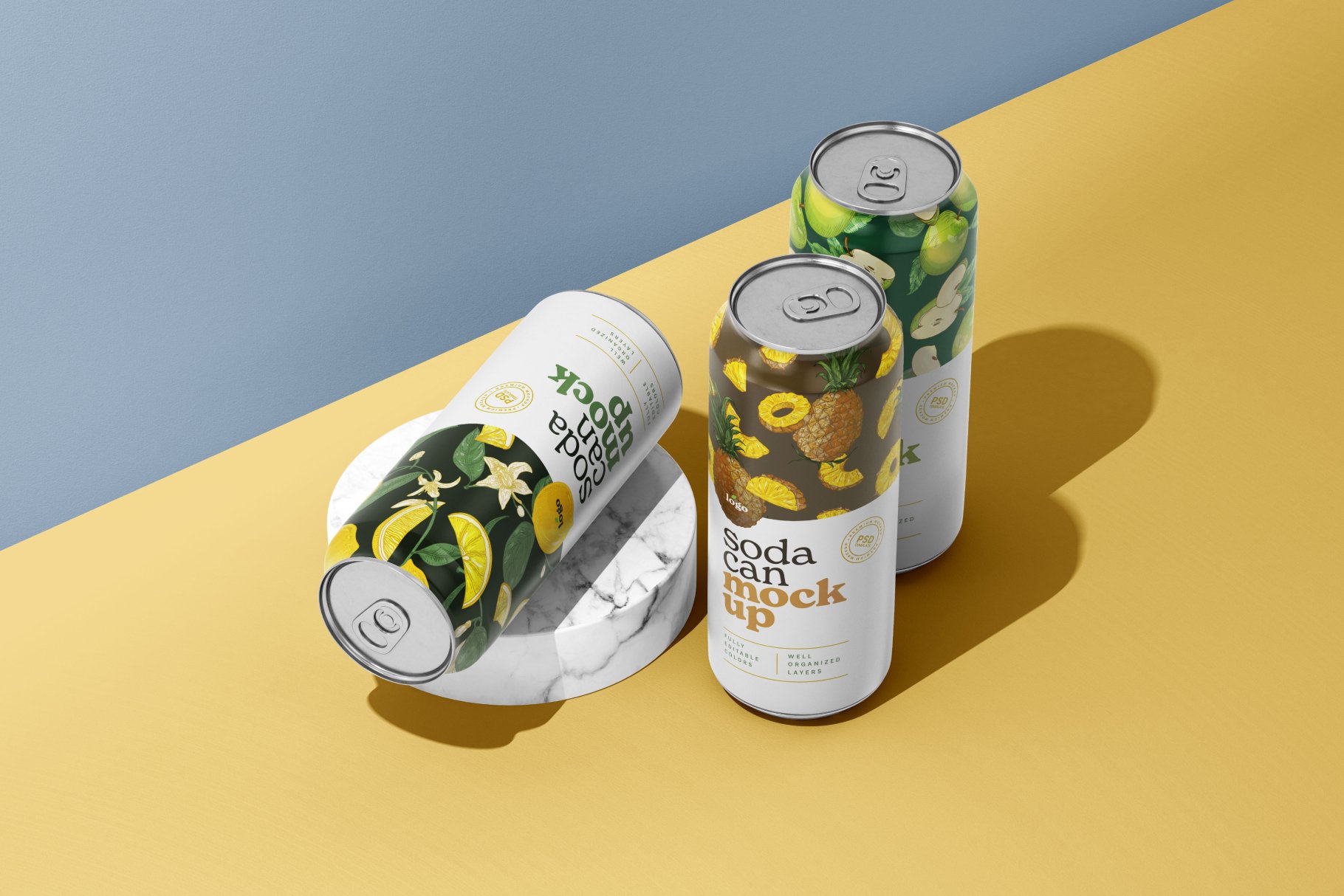 10个时尚500毫升果汁苏打汽水易拉罐设计样机模板 500ML Soda Can Mockup_img_2