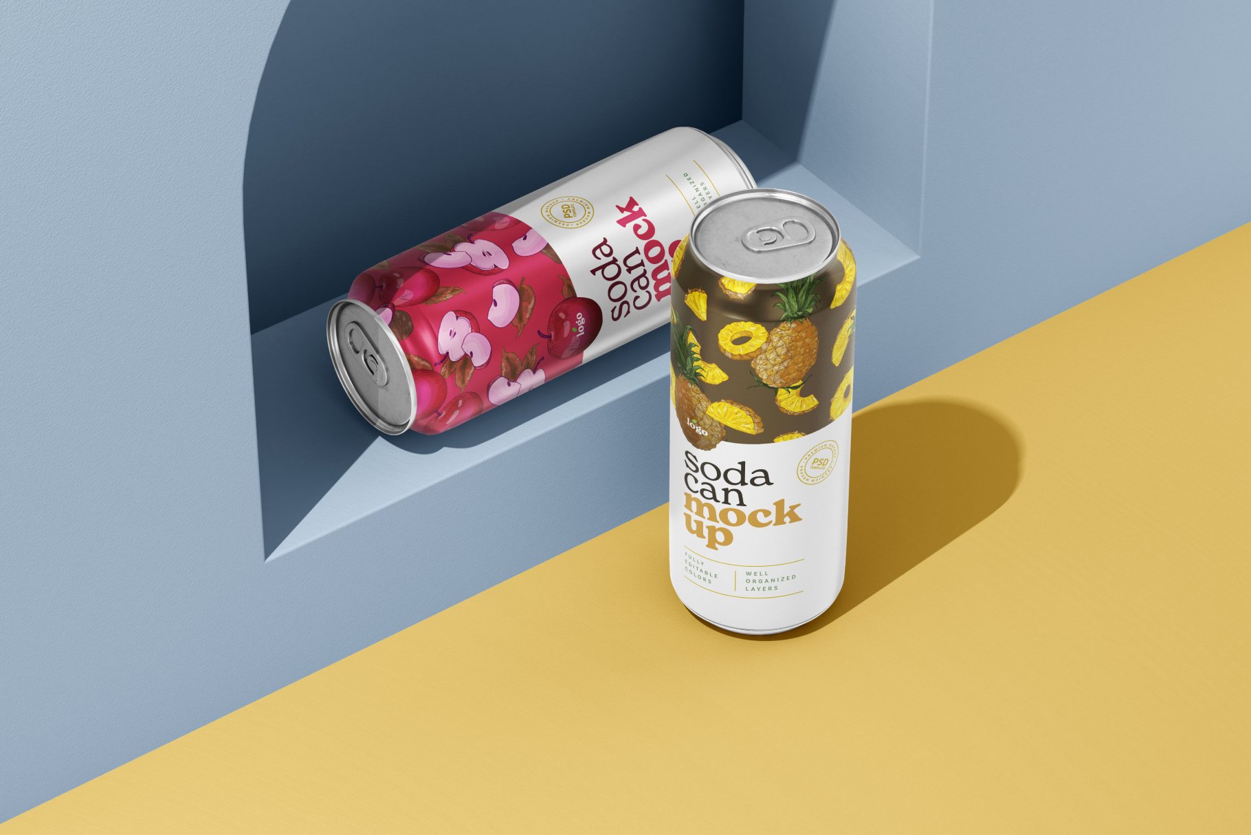 10个时尚500毫升果汁苏打汽水易拉罐设计样机模板 500ML Soda Can Mockup_img_2