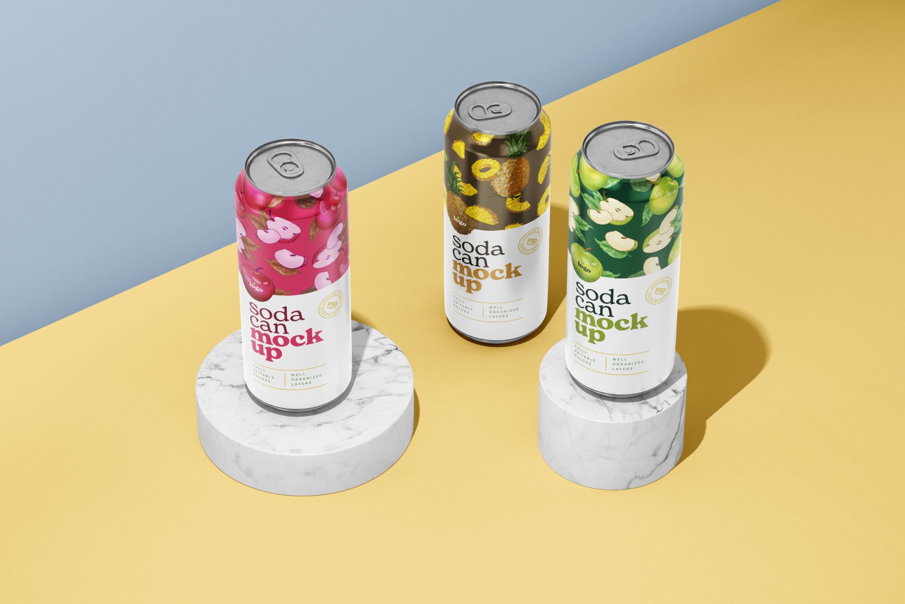 10个时尚500毫升果汁苏打汽水易拉罐设计样机模板 500ML Soda Can Mockup_img_2