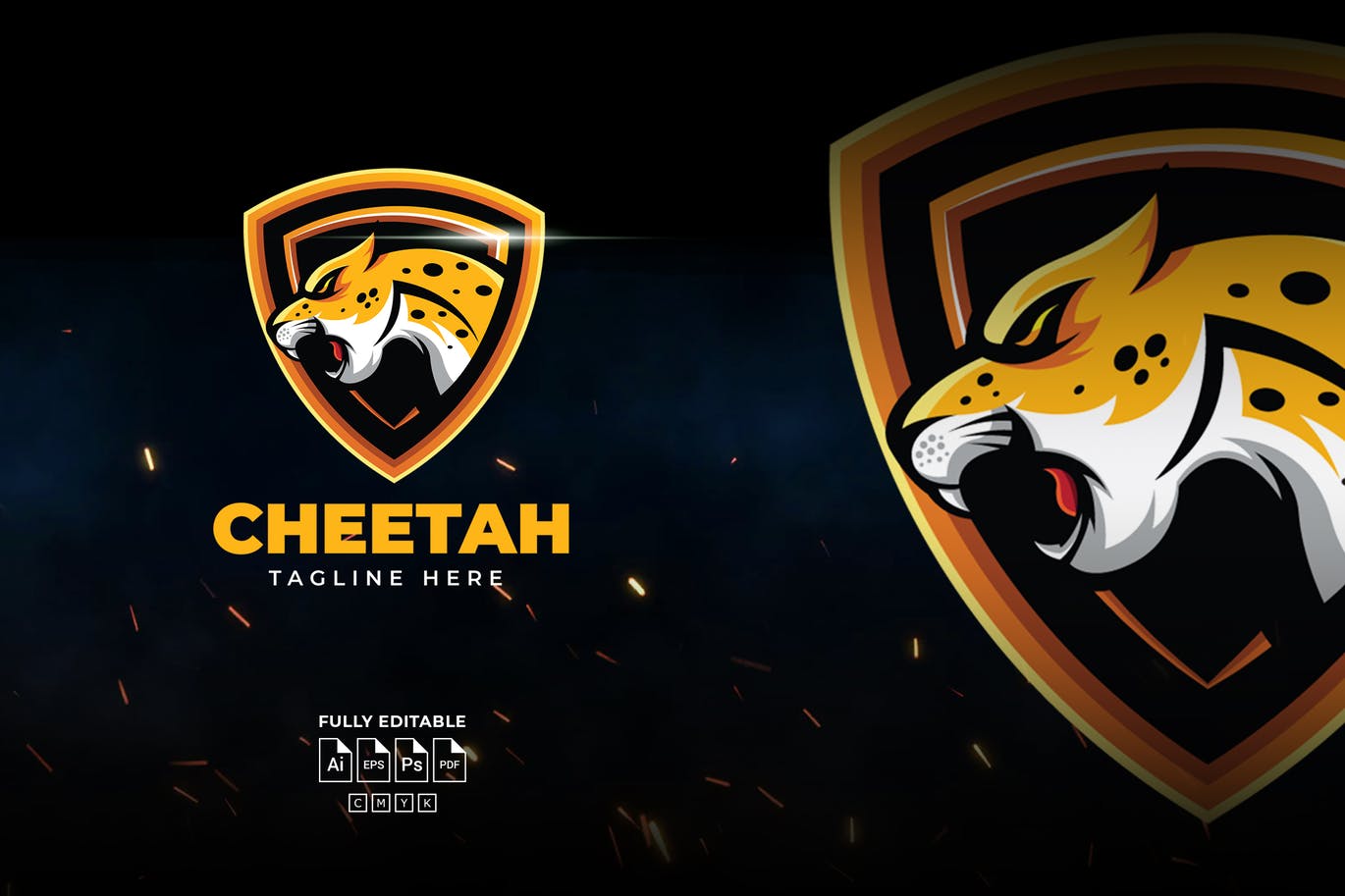 黄色质感猎豹徽标Logo设计模板 Yellow Cheetah Logo Template_img_2