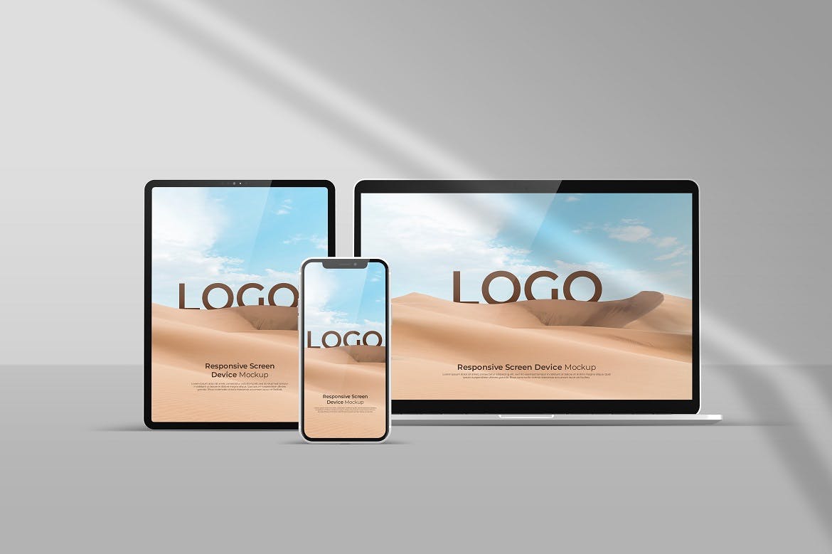 自适应网页设计苹果设备屏幕演示样机PSD模板 Responsive Screen Devices Mockup_img_2