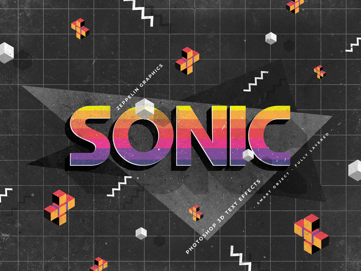 10个复古90年代3D立体标题徽标Logo设计PS样机模板素材 90s Text Effects_img_2