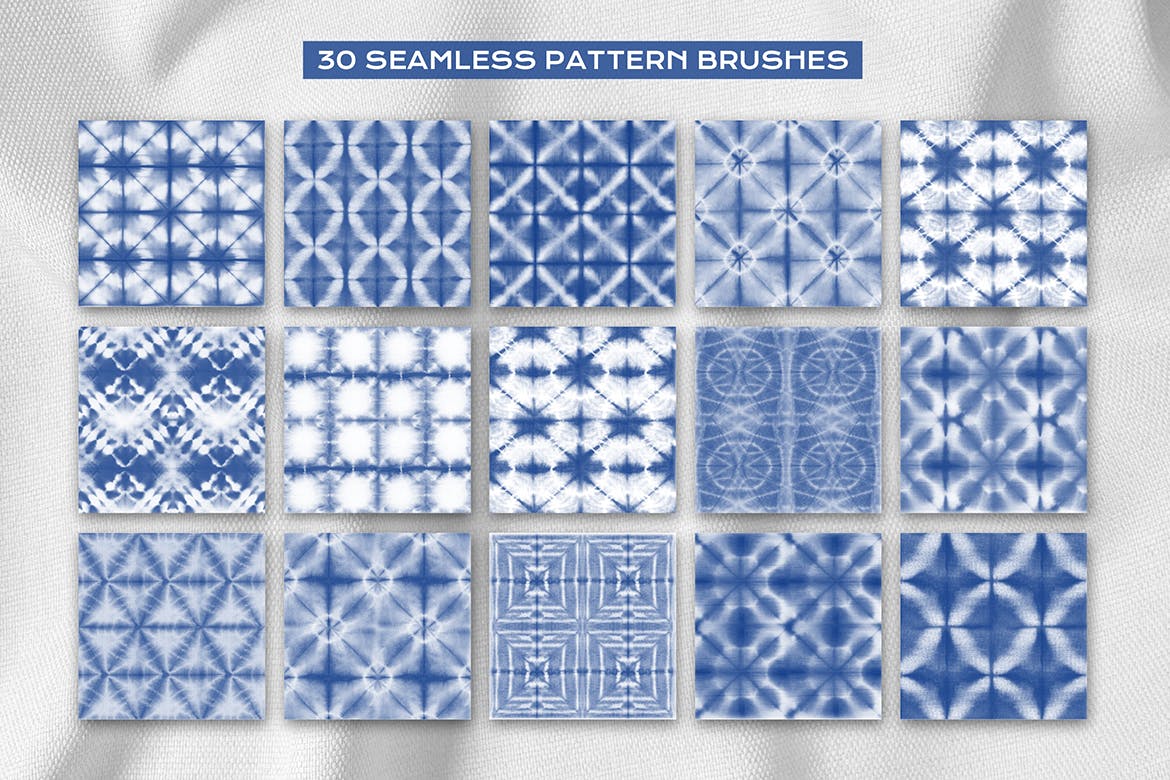 20款面料扎然艺术绘画iPad Procreate笔刷设计素材 Procreate Tie Dye Shibori Seamless Pattern Brushes_img_2