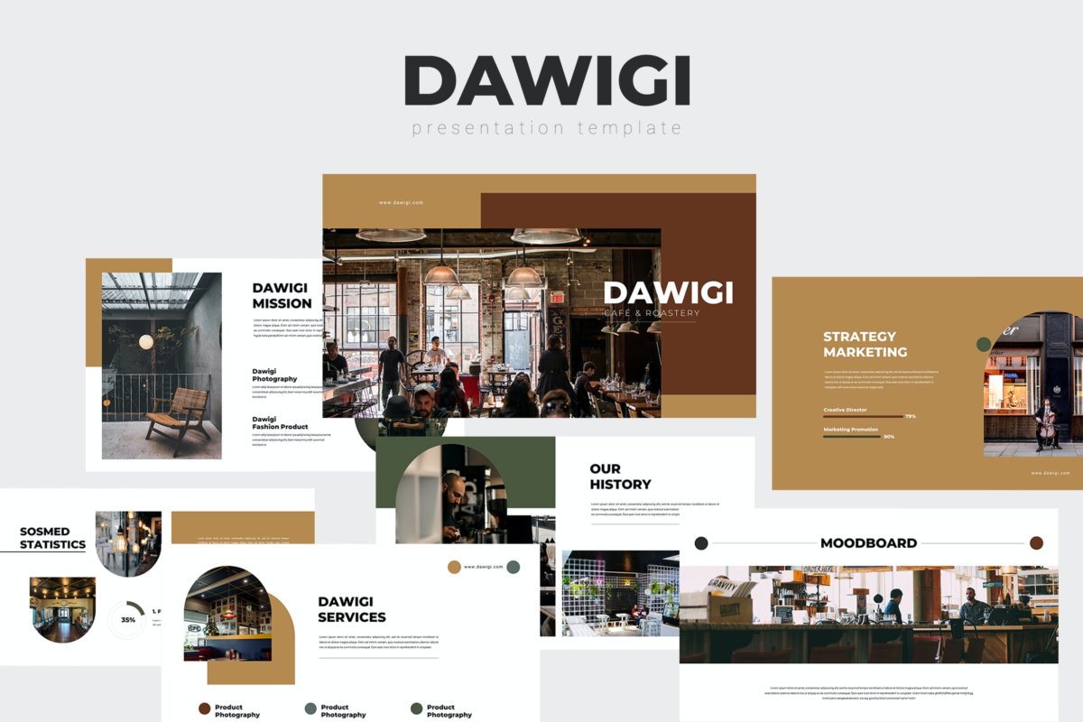 时尚简约咖啡馆摄影作品集演示文稿设计模板 Dawigi - Cafe Powerpoint Template_img_2