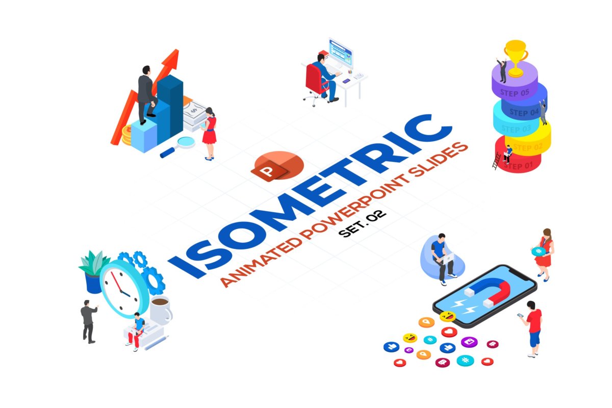 极简扁平化等距插图PPT幻灯片设计模板 Isometric Animated PowerPoint Templates_img_2