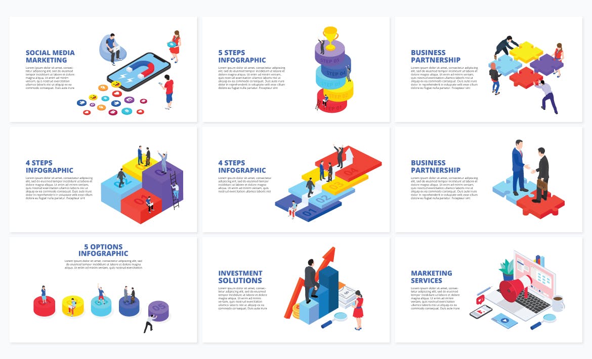 极简扁平化等距插图PPT幻灯片设计模板 Isometric Animated PowerPoint Templates_img_2