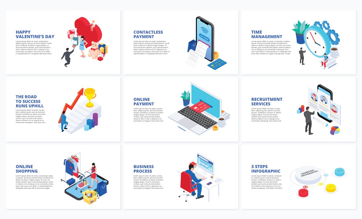 极简扁平化等距插图PPT幻灯片设计模板 Isometric Animated PowerPoint Templates_img_2