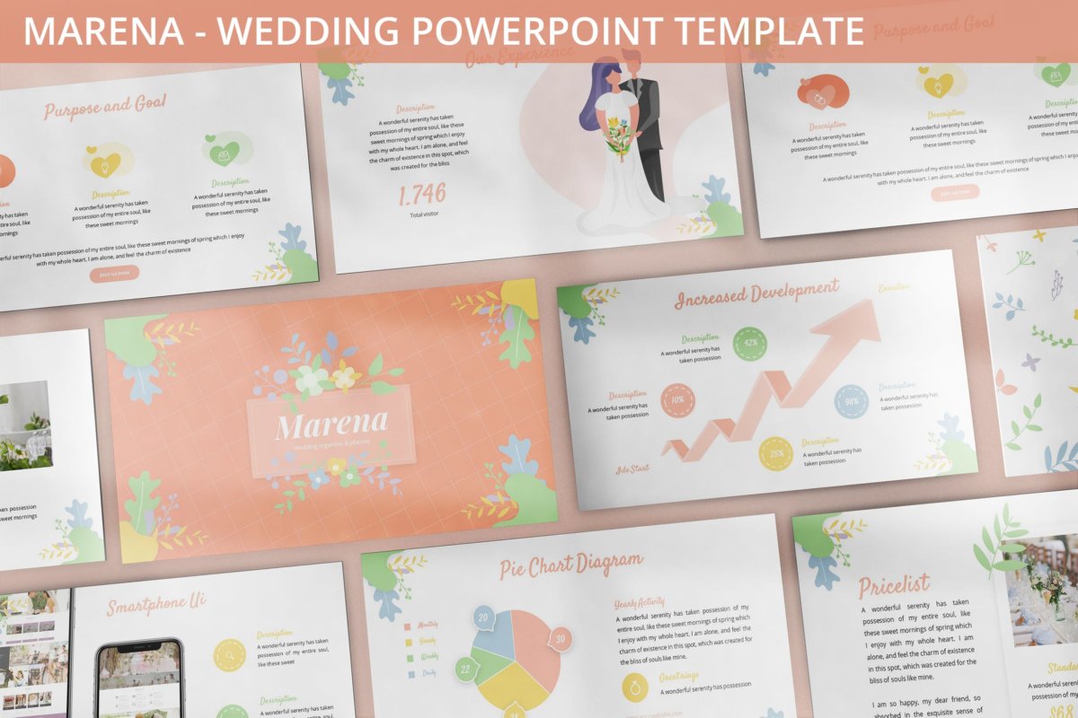 清新婚礼策划图文排版PPT幻灯片设计模板 Marena - Wedding Powerpoint Template_img_2