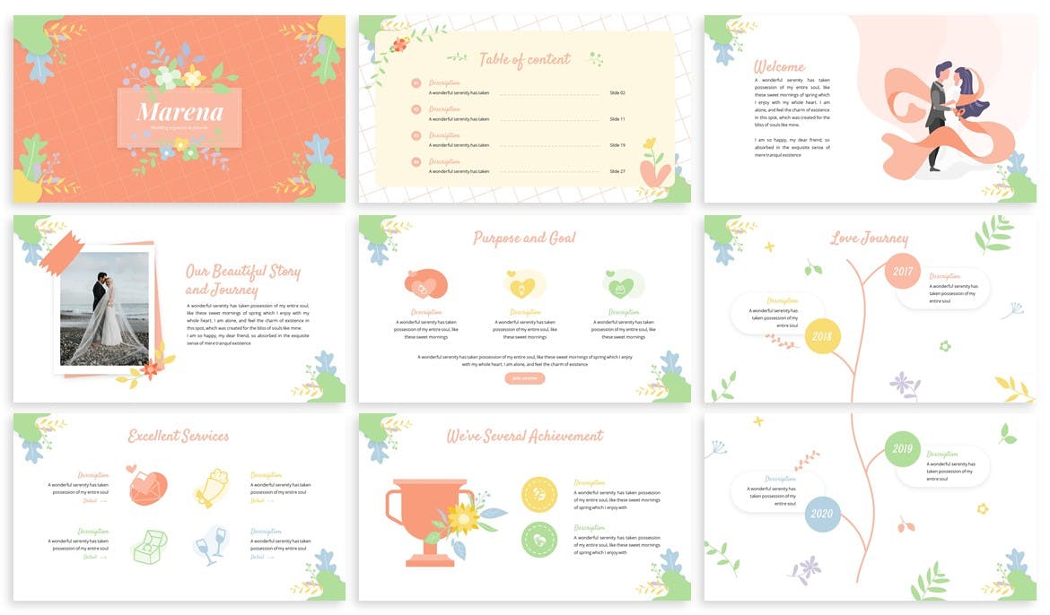 清新婚礼策划图文排版PPT幻灯片设计模板 Marena - Wedding Powerpoint Template_img_2