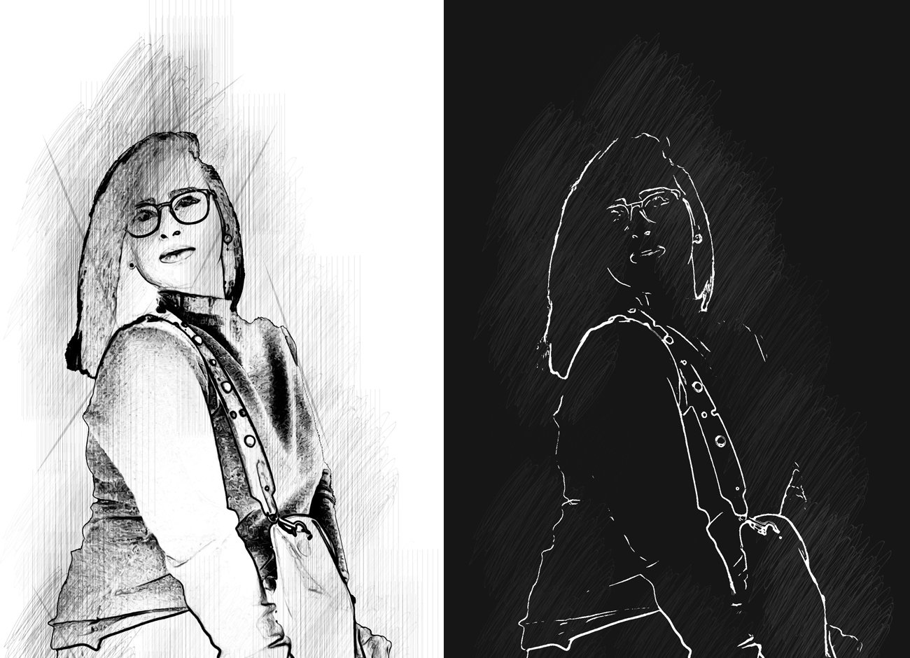 黑白素描艺术画效果照片处理特效PS动作素材 Black & White Sketch PS Action_img_2