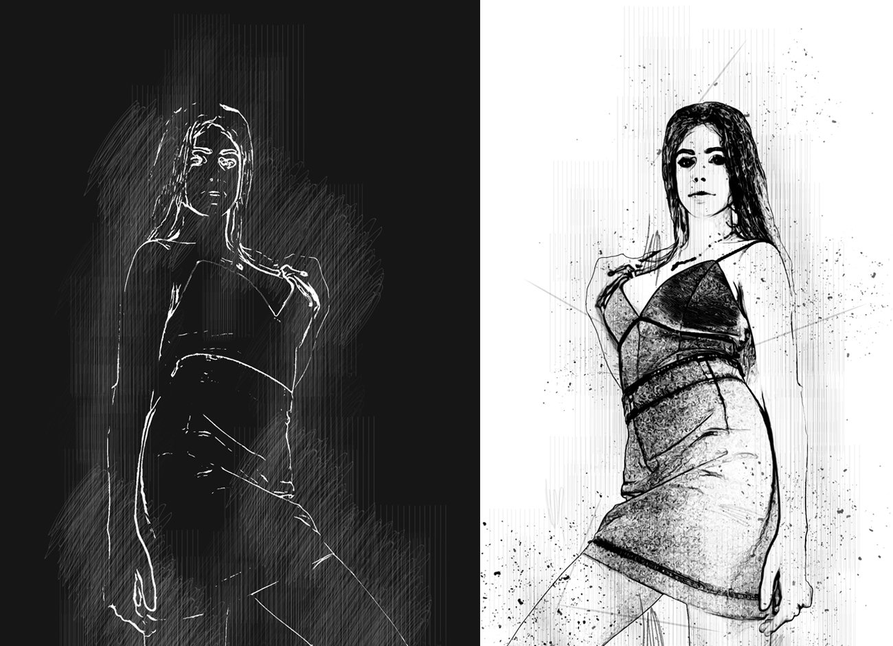 黑白素描艺术画效果照片处理特效PS动作素材 Black & White Sketch PS Action_img_2