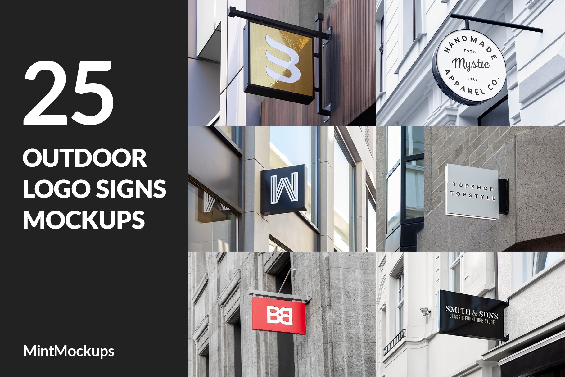 25个城市街头店铺招牌标牌Logo展示Ps贴图样机模板 25 Outdoor Logo Signs Mockups_img_2