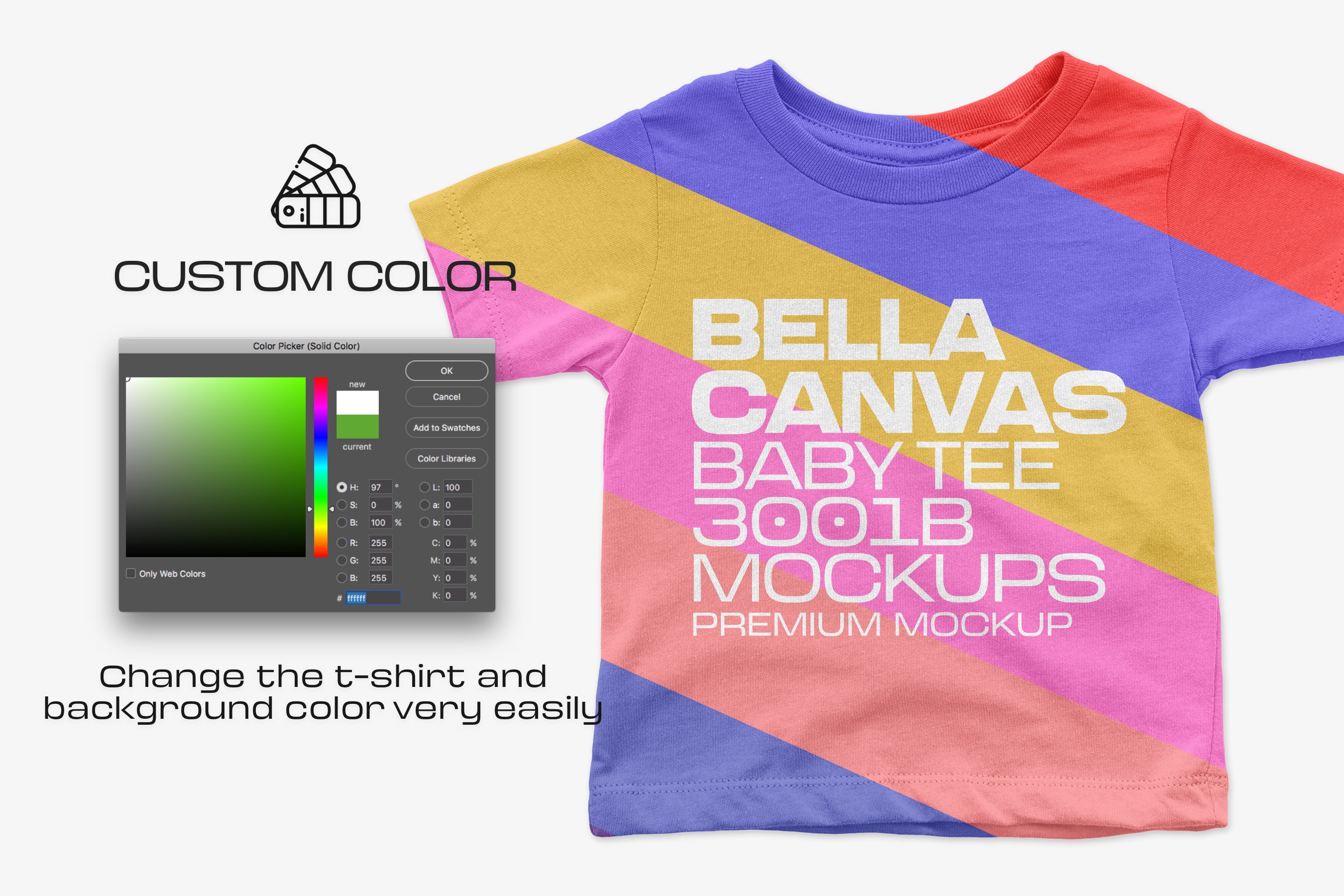 10个逼真儿童半袖T恤印花图案设计样机模板 Bella Canvas Baby Tee 3001B Mockups_img_2