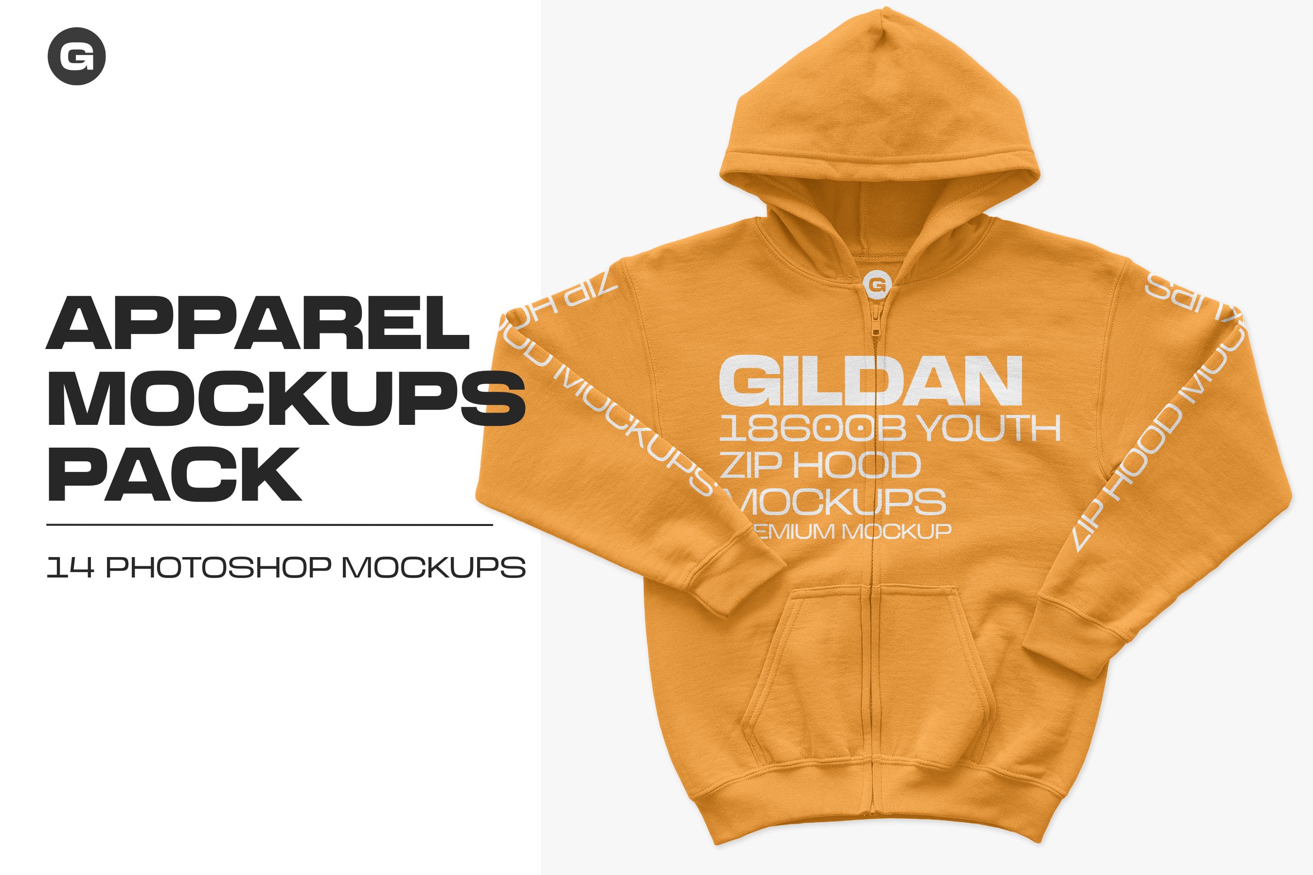 14个超清拉链连衣帽卫衣印花图案设计PS贴图样机模板 Gildan 18600B Youth Zip Hood Mockups_img_2