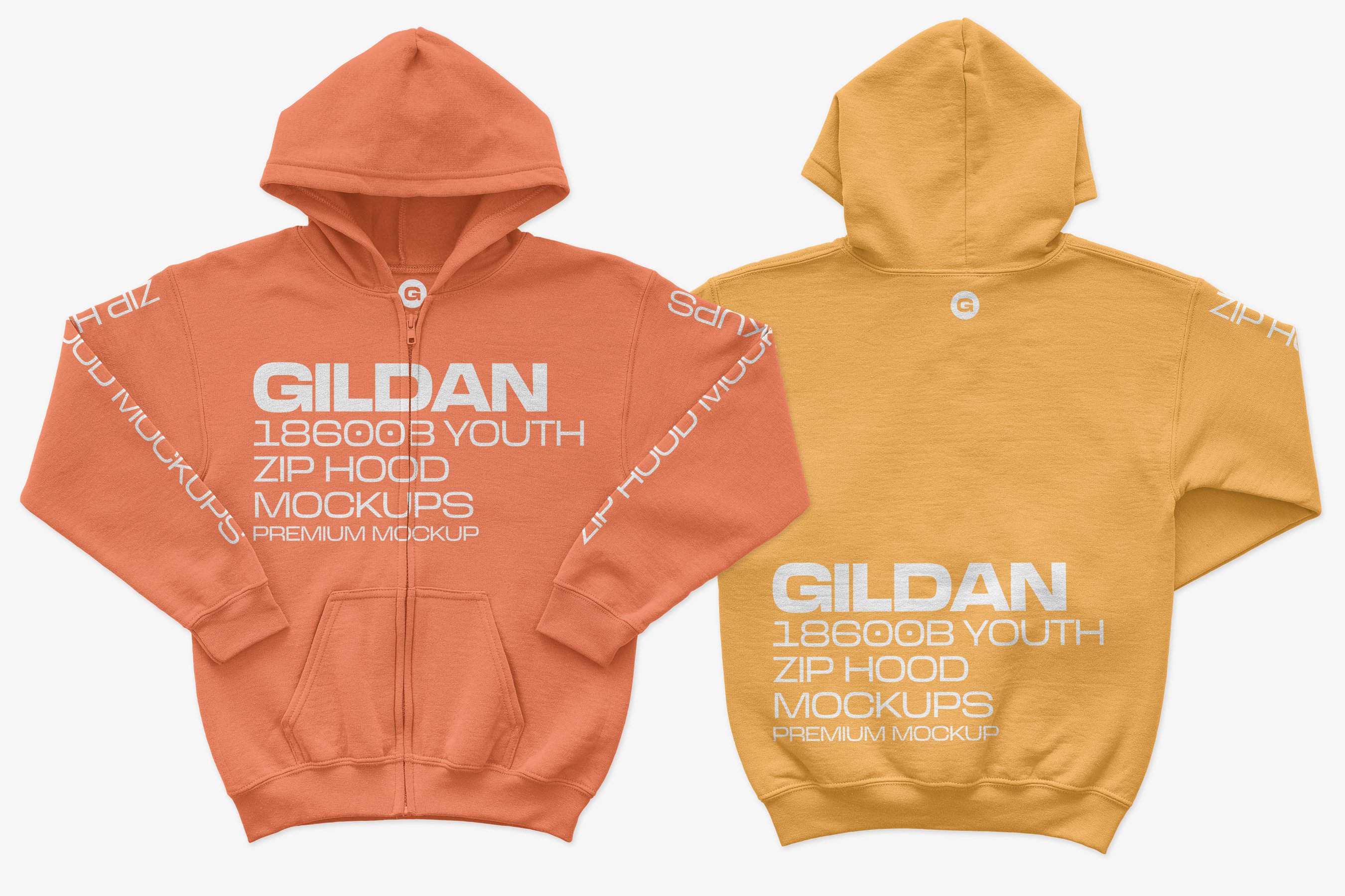 14个超清拉链连衣帽卫衣印花图案设计PS贴图样机模板 Gildan 18600B Youth Zip Hood Mockups_img_2