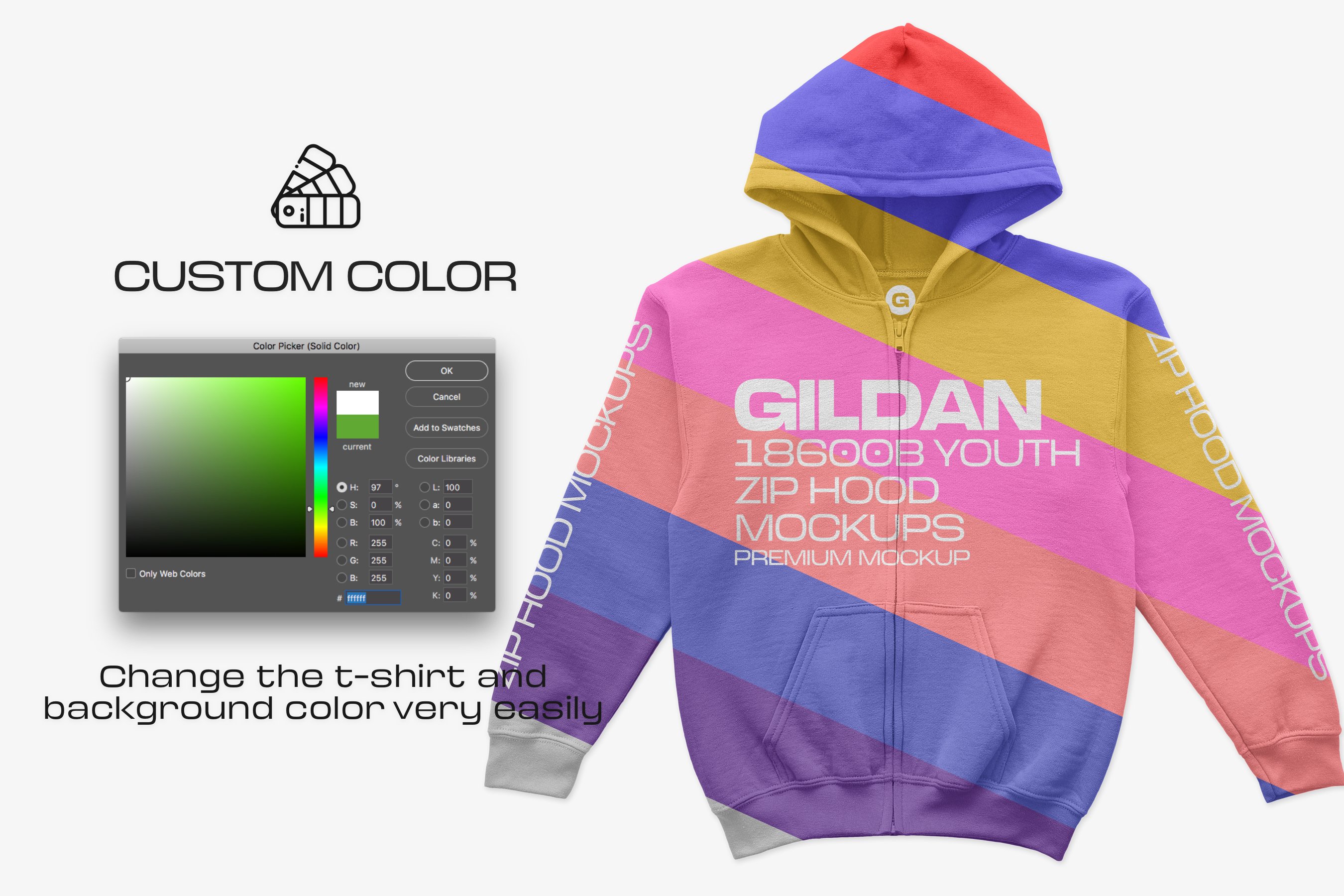 14个超清拉链连衣帽卫衣印花图案设计PS贴图样机模板 Gildan 18600B Youth Zip Hood Mockups_img_2