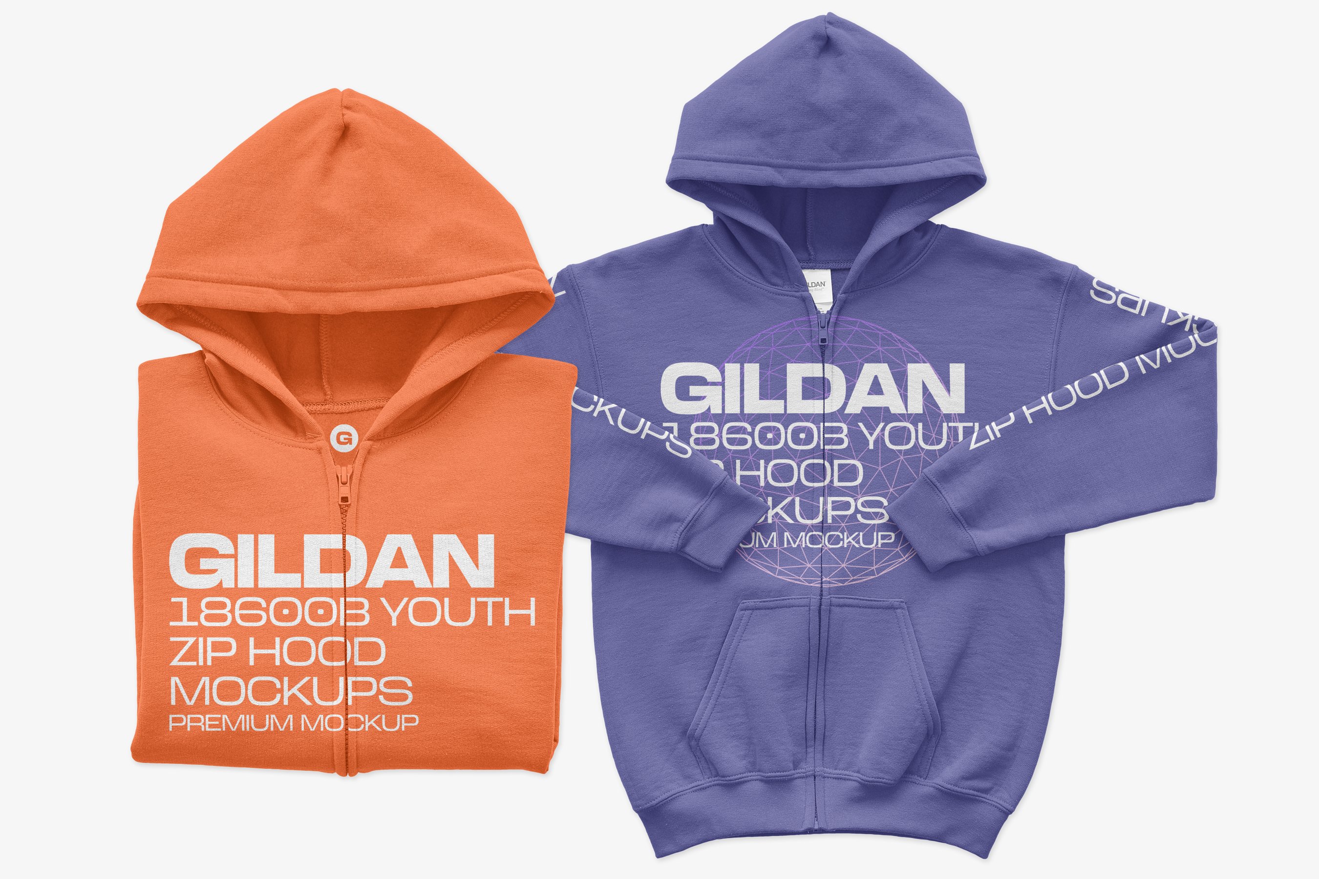 14个超清拉链连衣帽卫衣印花图案设计PS贴图样机模板 Gildan 18600B Youth Zip Hood Mockups_img_2