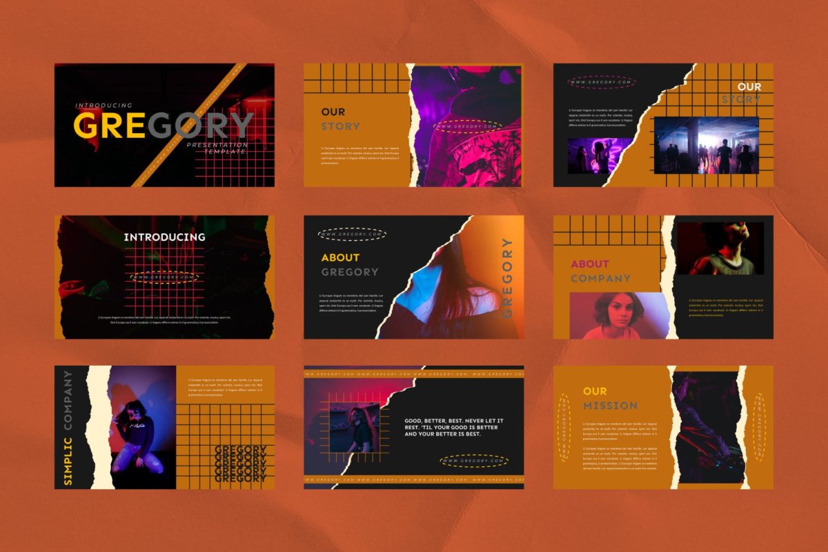 时尚撕纸效果品牌策划提案简报演示模版 Gregory - PowerPoint Template_img_2