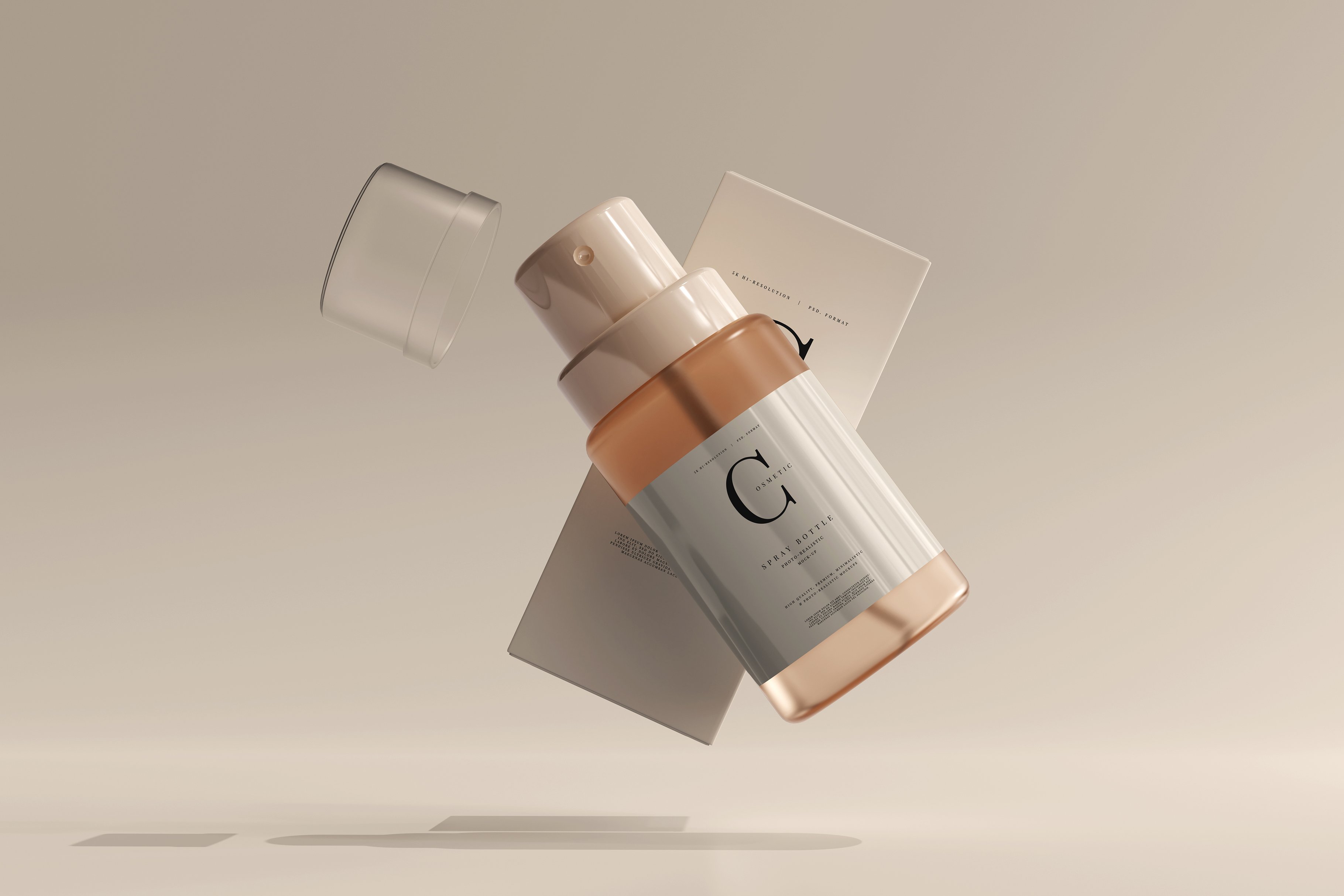 时尚玻璃化妆品喷雾瓶包装纸盒设计展示样机PSD模板素材 Glass Cosmetic Spray Bottle Mockup_img_2