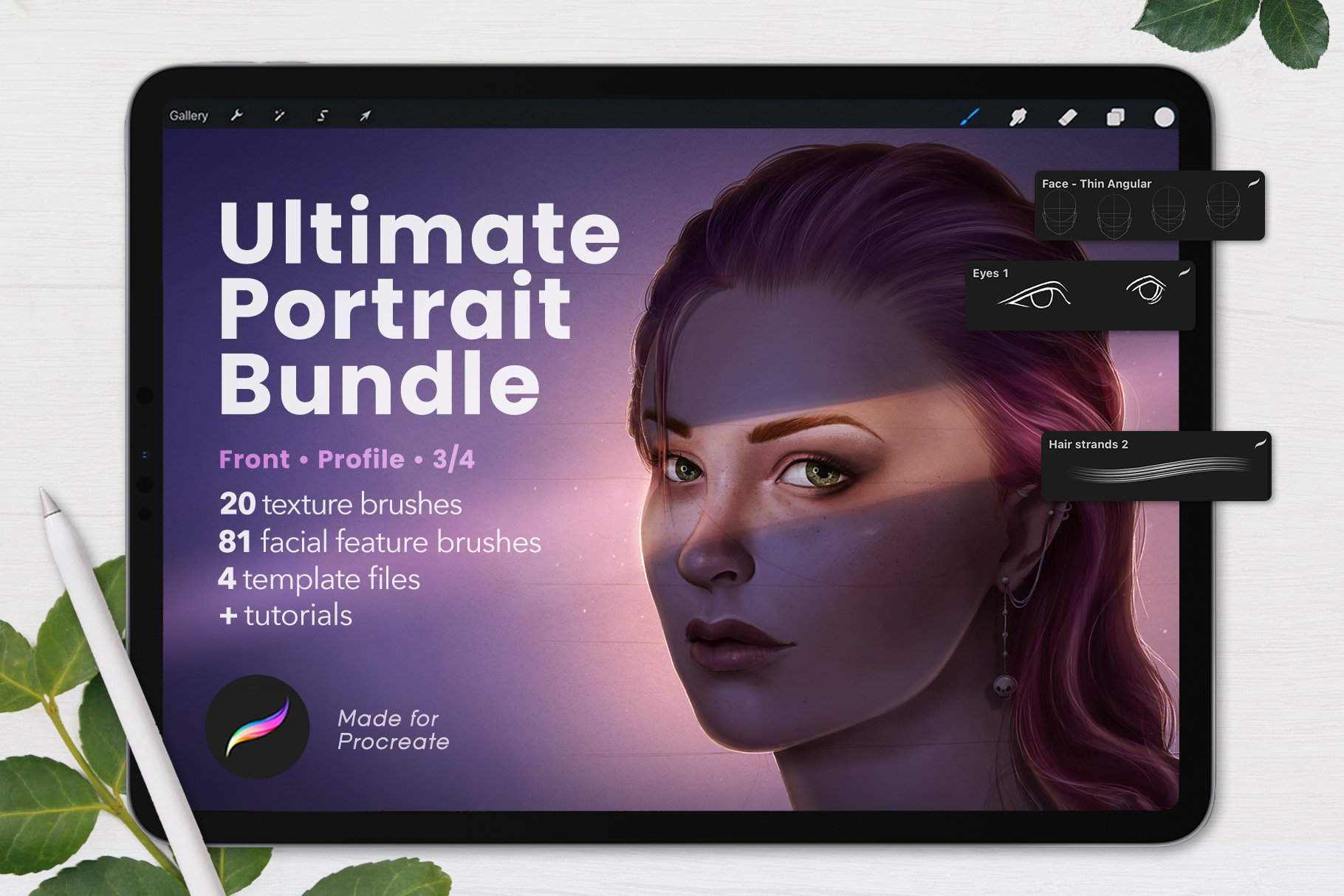 高品质人物肖像面部特征素描艺术绘画iPad Procreate笔刷 Ultimate Procreate Portrait Bundle_img_2