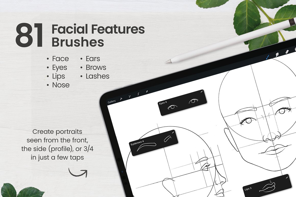 高品质人物肖像面部特征素描艺术绘画iPad Procreate笔刷 Ultimate Procreate Portrait Bundle_img_2