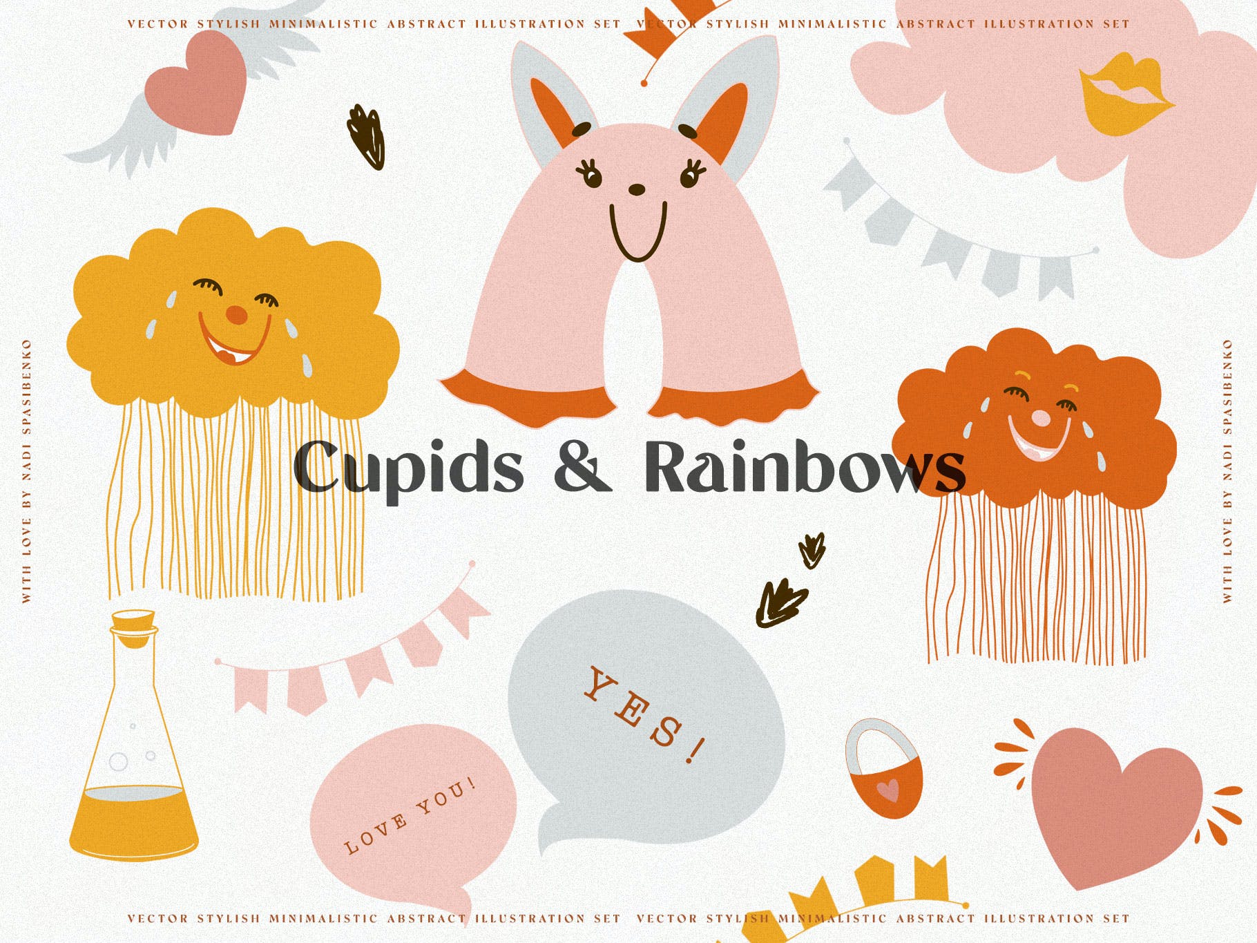 时尚抽象可爱卡通彩虹丘比特元素手绘插画矢量设计素材 Cupids & Cute Rainbows_img_2