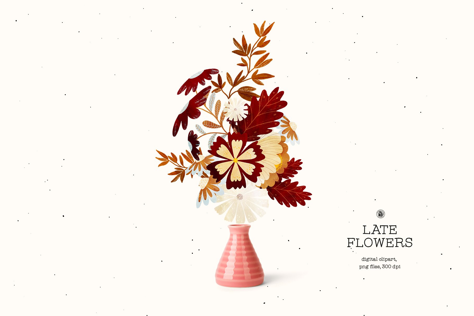 18个高清植物花圈手绘水彩画PNG透明图片合集 Late Flowers - Digital Clipart Set_img_2