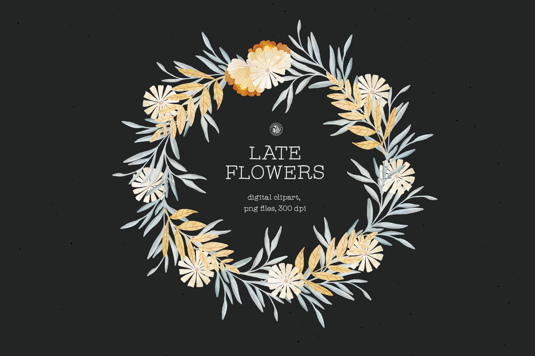 18个高清植物花圈手绘水彩画PNG透明图片合集 Late Flowers - Digital Clipart Set_img_2