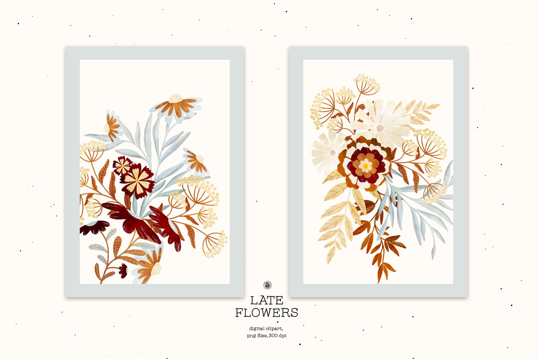 18个高清植物花圈手绘水彩画PNG透明图片合集 Late Flowers - Digital Clipart Set_img_2