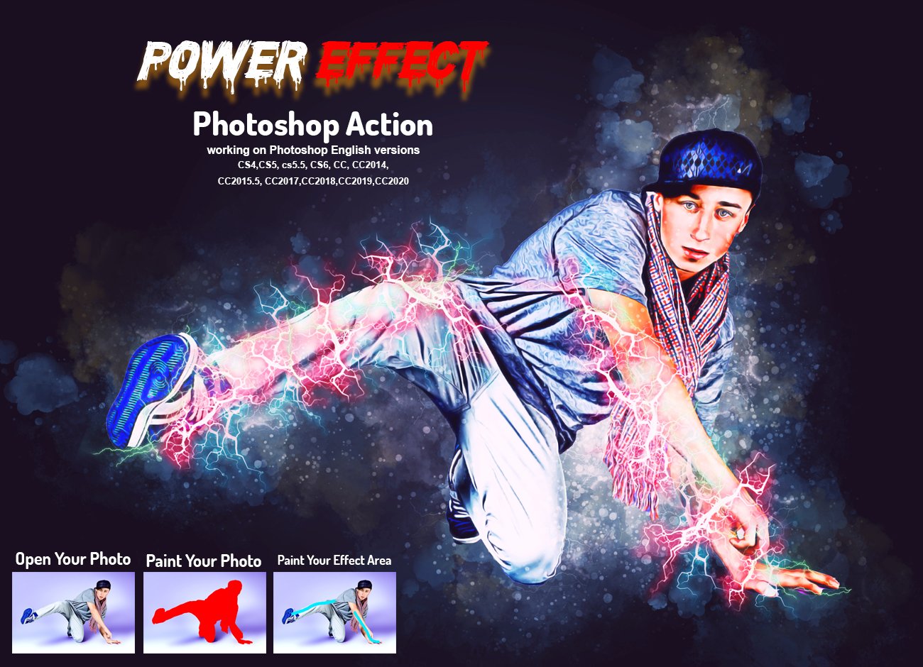 炫酷闪电水墨喷溅烟雾效果照片处理特效PS动作模板 Power Effect Photoshop Action_img_2