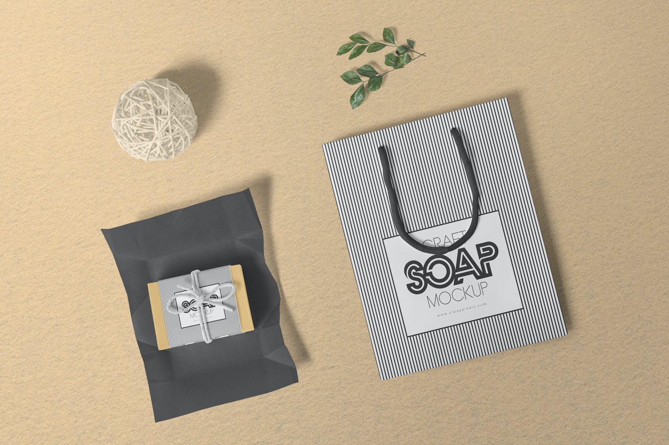 4个工艺肥皂盒包装袋设计贴图样机模板 Craft Soap Box Mockups_img_2