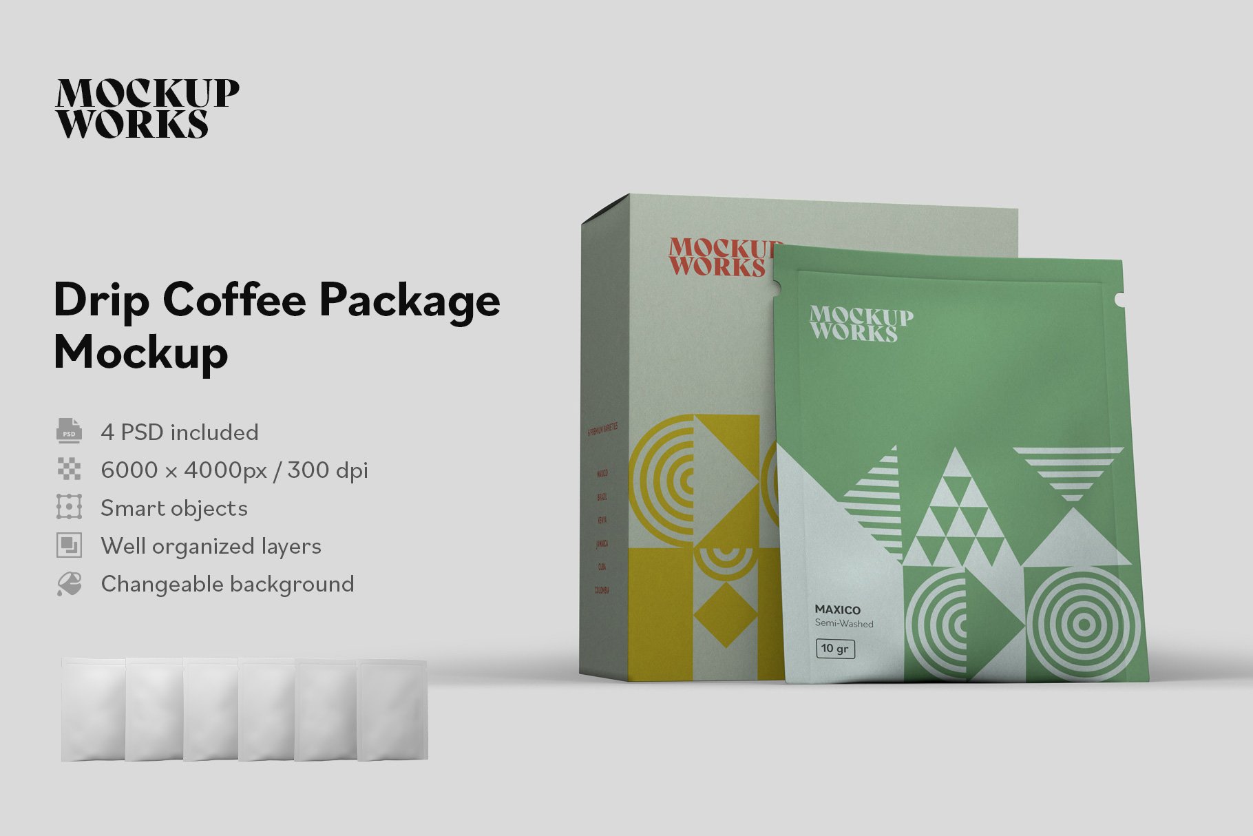 4个时尚咖啡自封袋包装盒设计样机模板 Drip Coffee Package Mockup_img_2