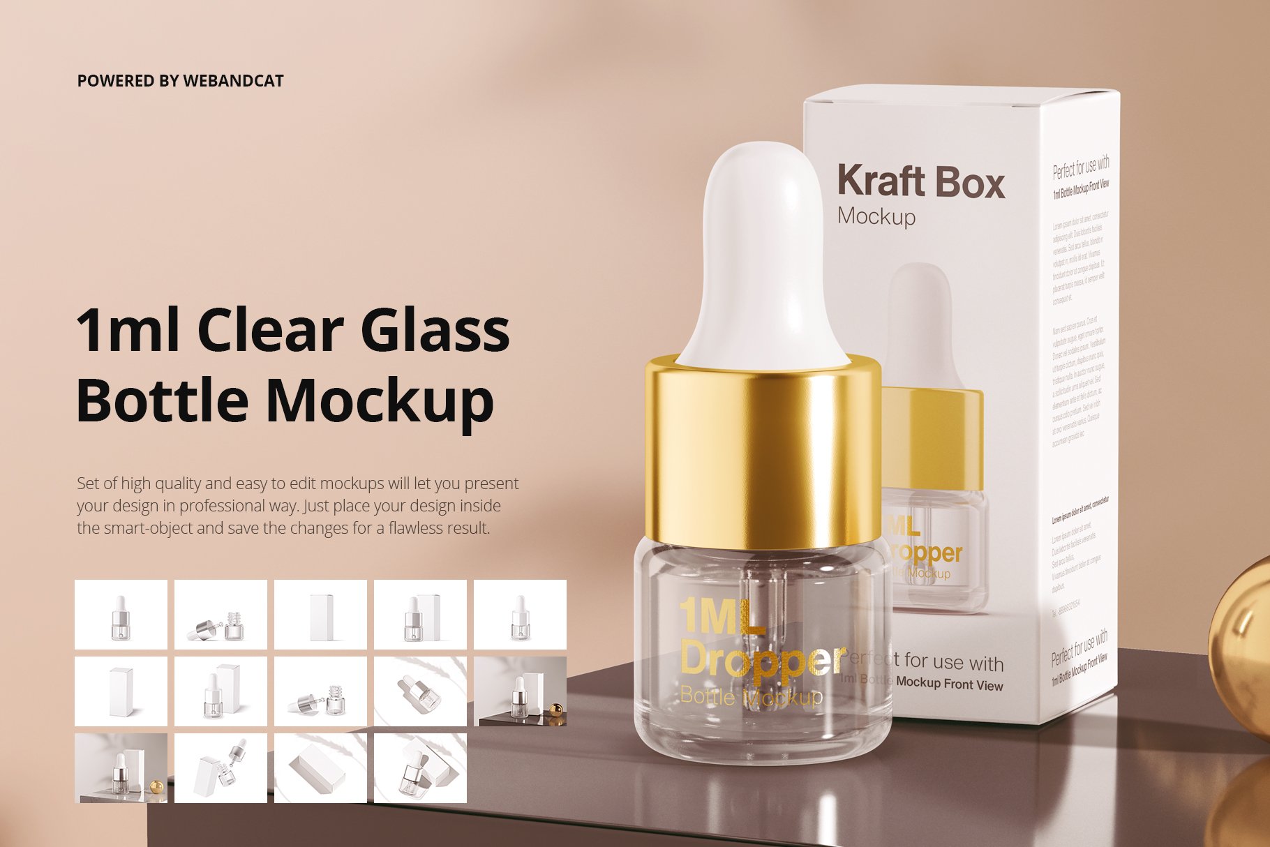 14个透明玻璃滴管瓶标签设计展示贴图样机模板 1ml Clear Glass Bottle Mockup_img_2