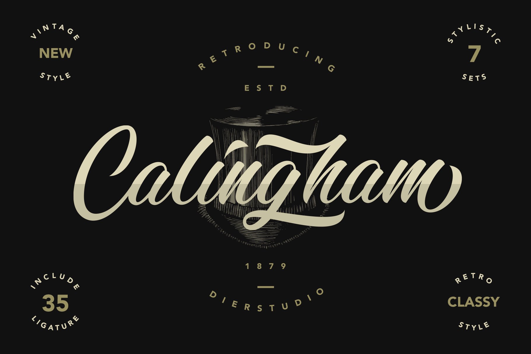 复古优雅品牌徽标Logo海报标题手绘英文字体素材 Calingham Font_img_2