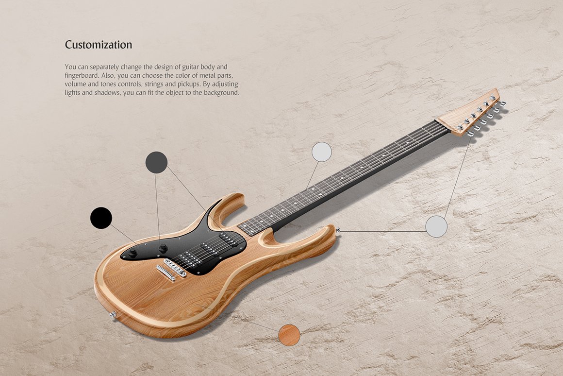 逼真电吉他外观设计展示样机模板合集 Electric Guitar Mockups Set_img_2