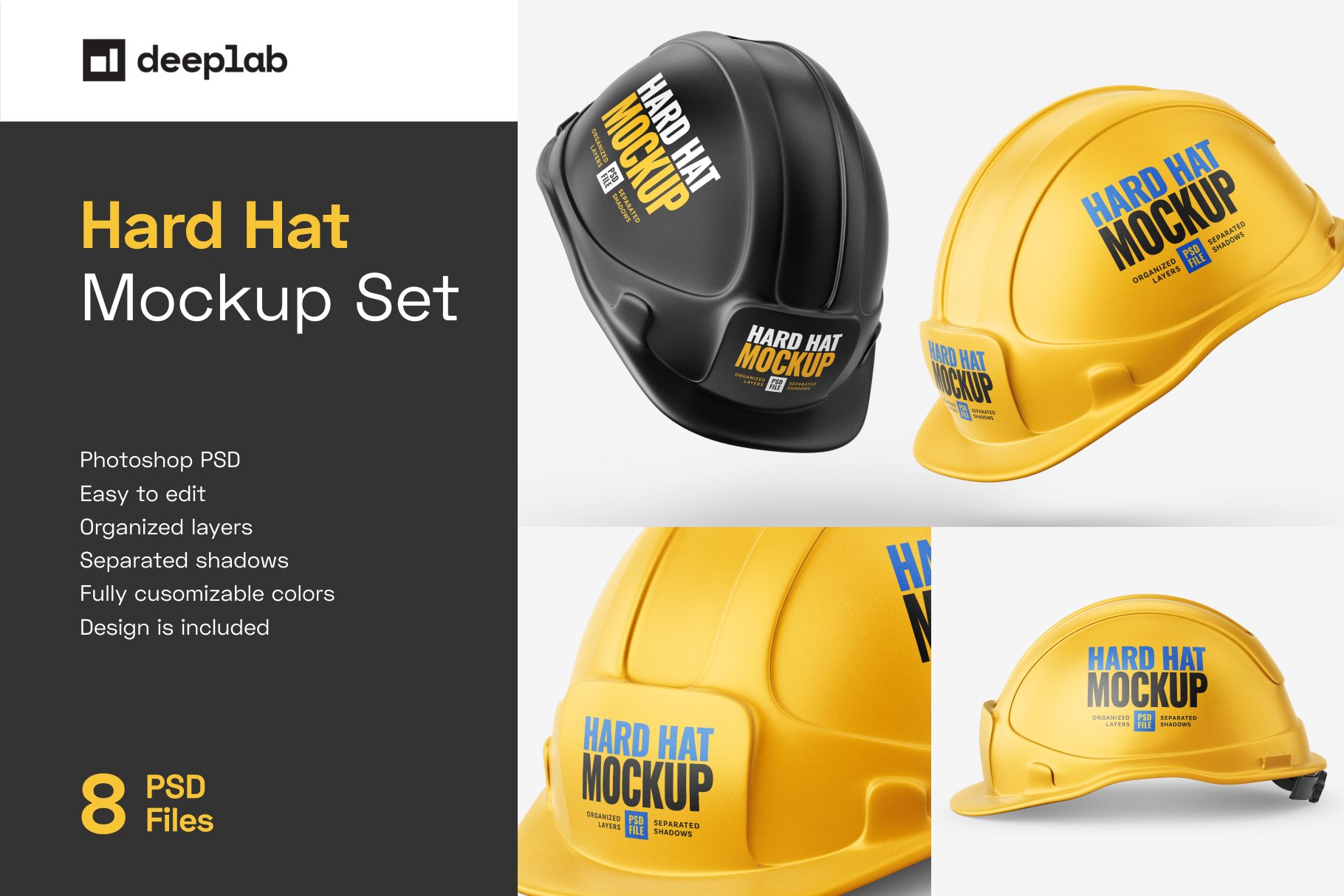 8款逼真工程安全帽头盔设计样机PSD模板素材 Construction Hard Hat Mockup Set_img_2