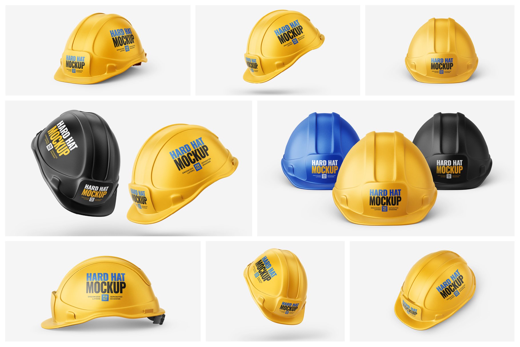 8款逼真工程安全帽头盔设计样机PSD模板素材 Construction Hard Hat Mockup Set_img_2