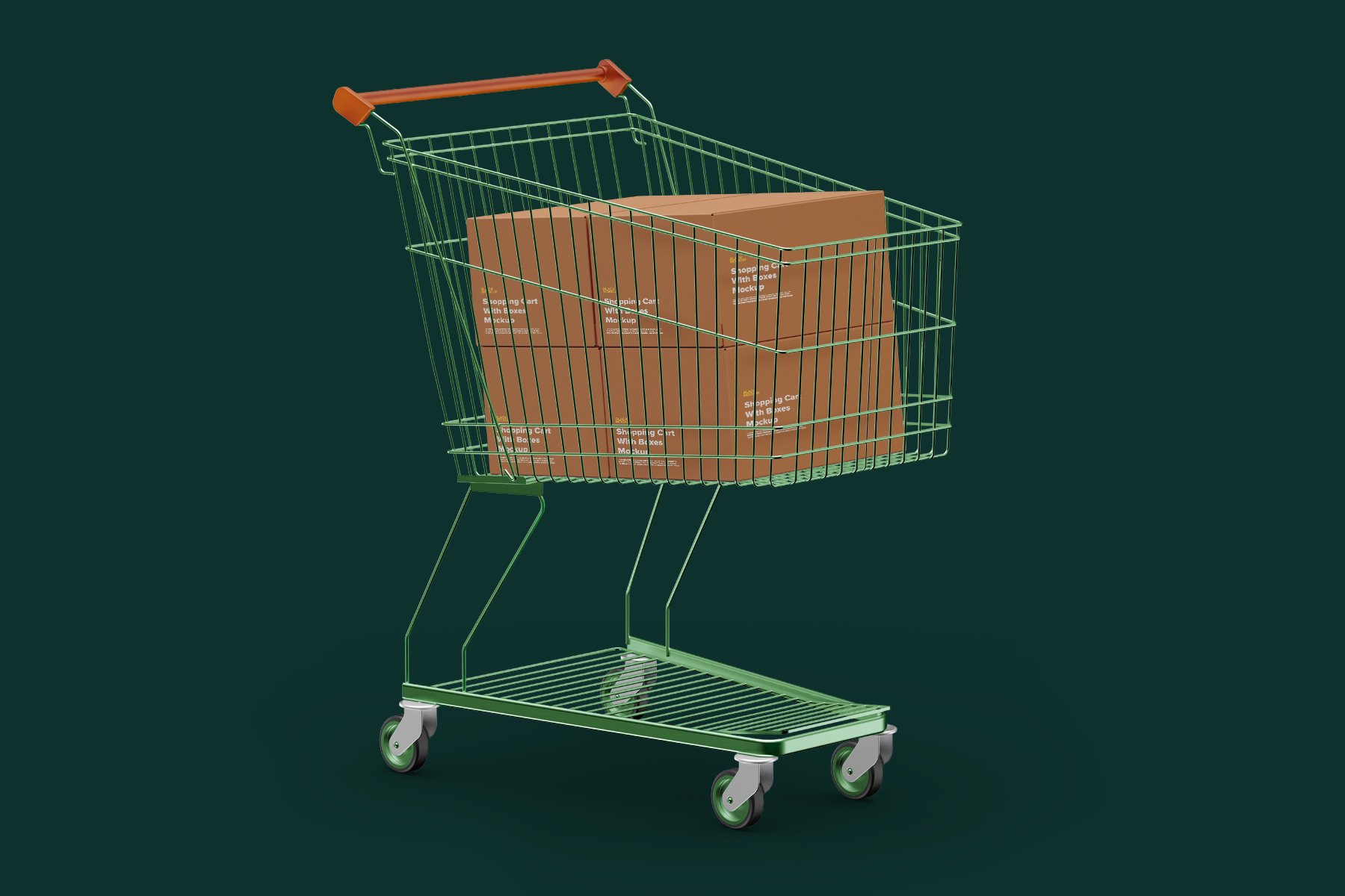 带框超市购物车产品包装纸箱外观设计PSD样机文件 Shopping Cart With Boxes Mockup_img_2