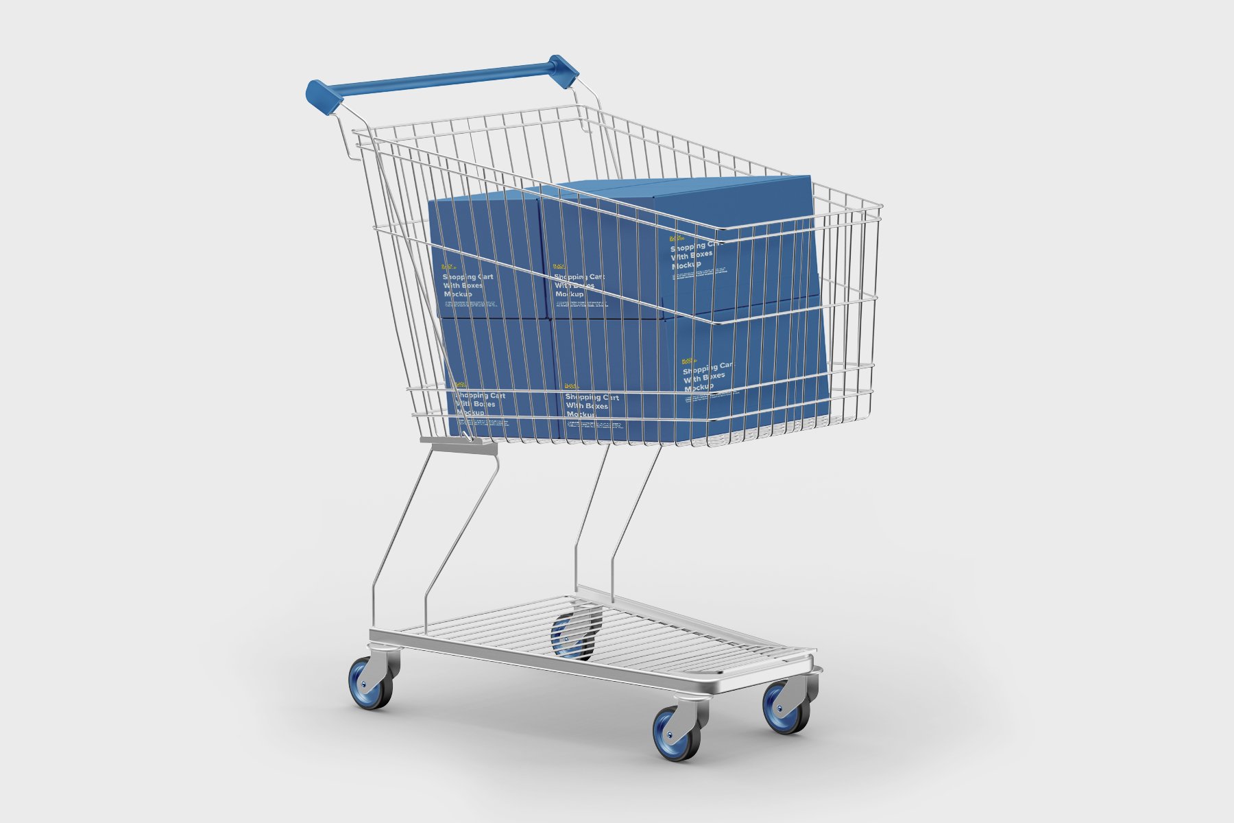 带框超市购物车产品包装纸箱外观设计PSD样机文件 Shopping Cart With Boxes Mockup_img_2