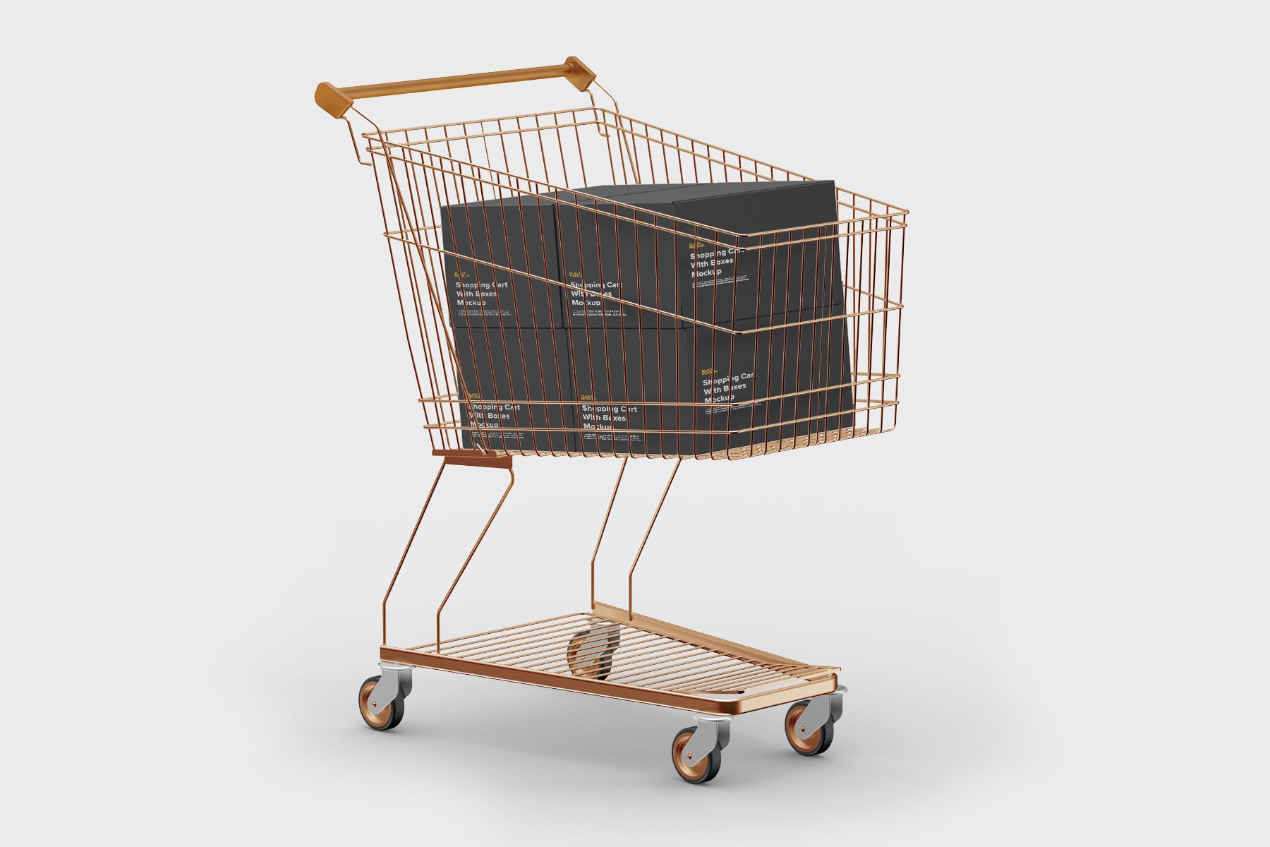 带框超市购物车产品包装纸箱外观设计PSD样机文件 Shopping Cart With Boxes Mockup_img_2