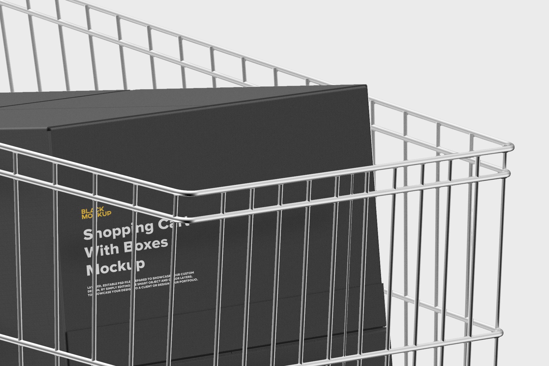 带框超市购物车产品包装纸箱外观设计PSD样机文件 Shopping Cart With Boxes Mockup_img_2