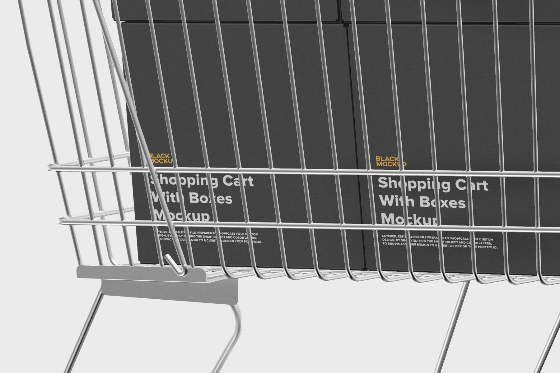 带框超市购物车产品包装纸箱外观设计PSD样机文件 Shopping Cart With Boxes Mockup_img_2